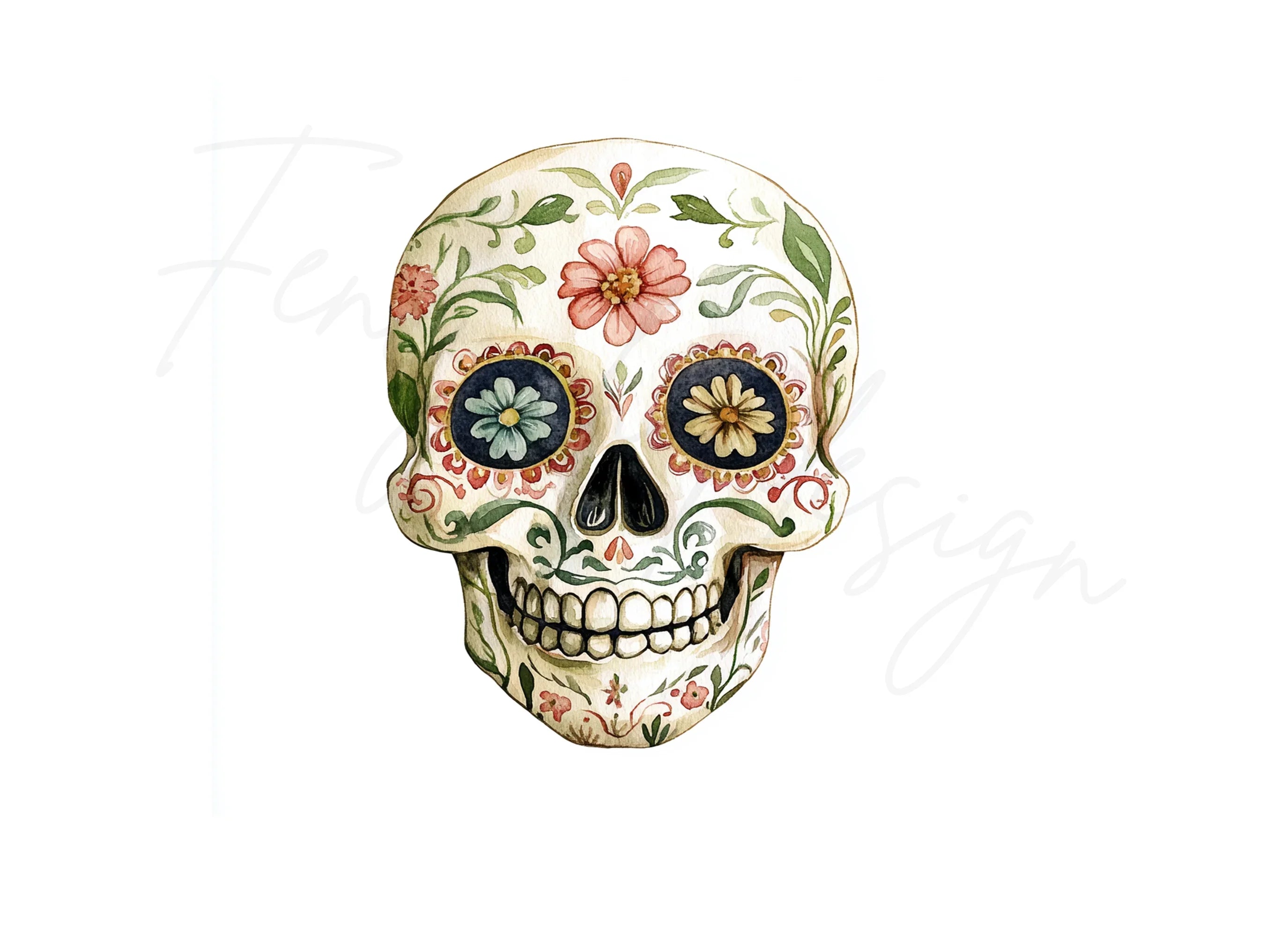 Elegant Floral Sugar Skull Clipart Bundle