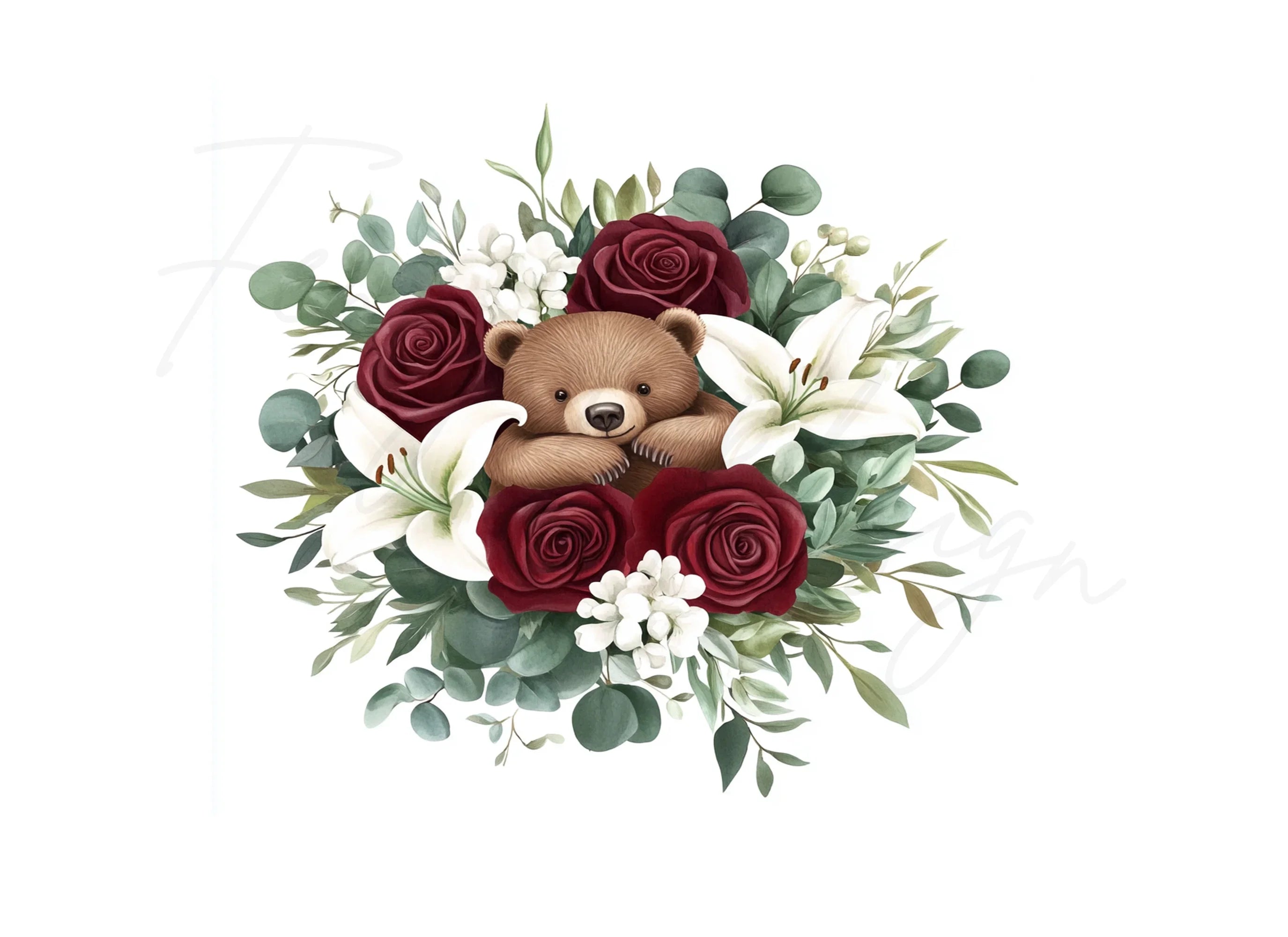 Teddy Bear Floral Bouquet Clipart Bundle