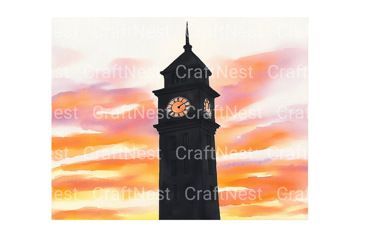 Big Ben Sunset Silhouette Clipart Bundle