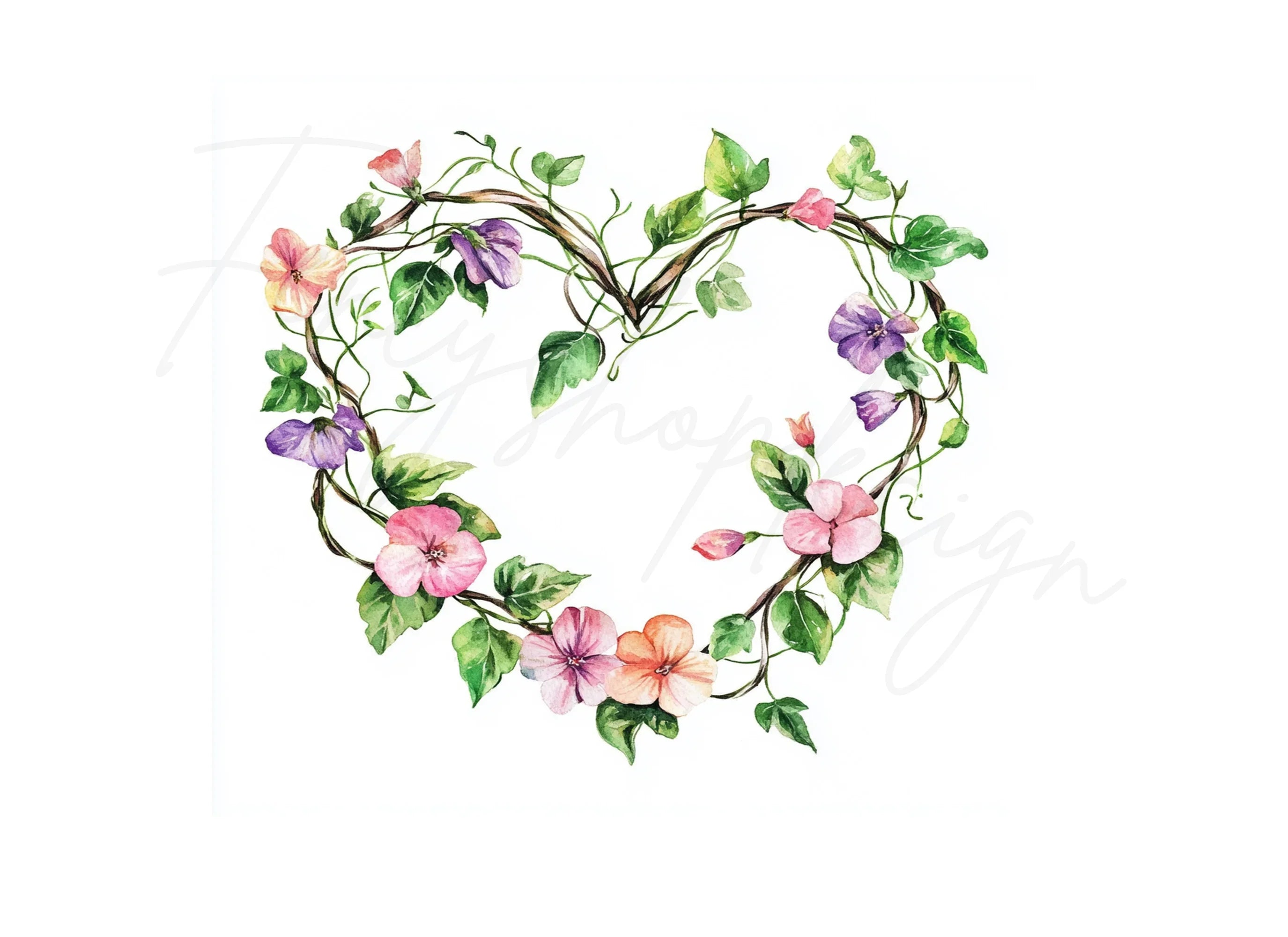 Rustic Floral Heart Wreaths Clipart Bundle