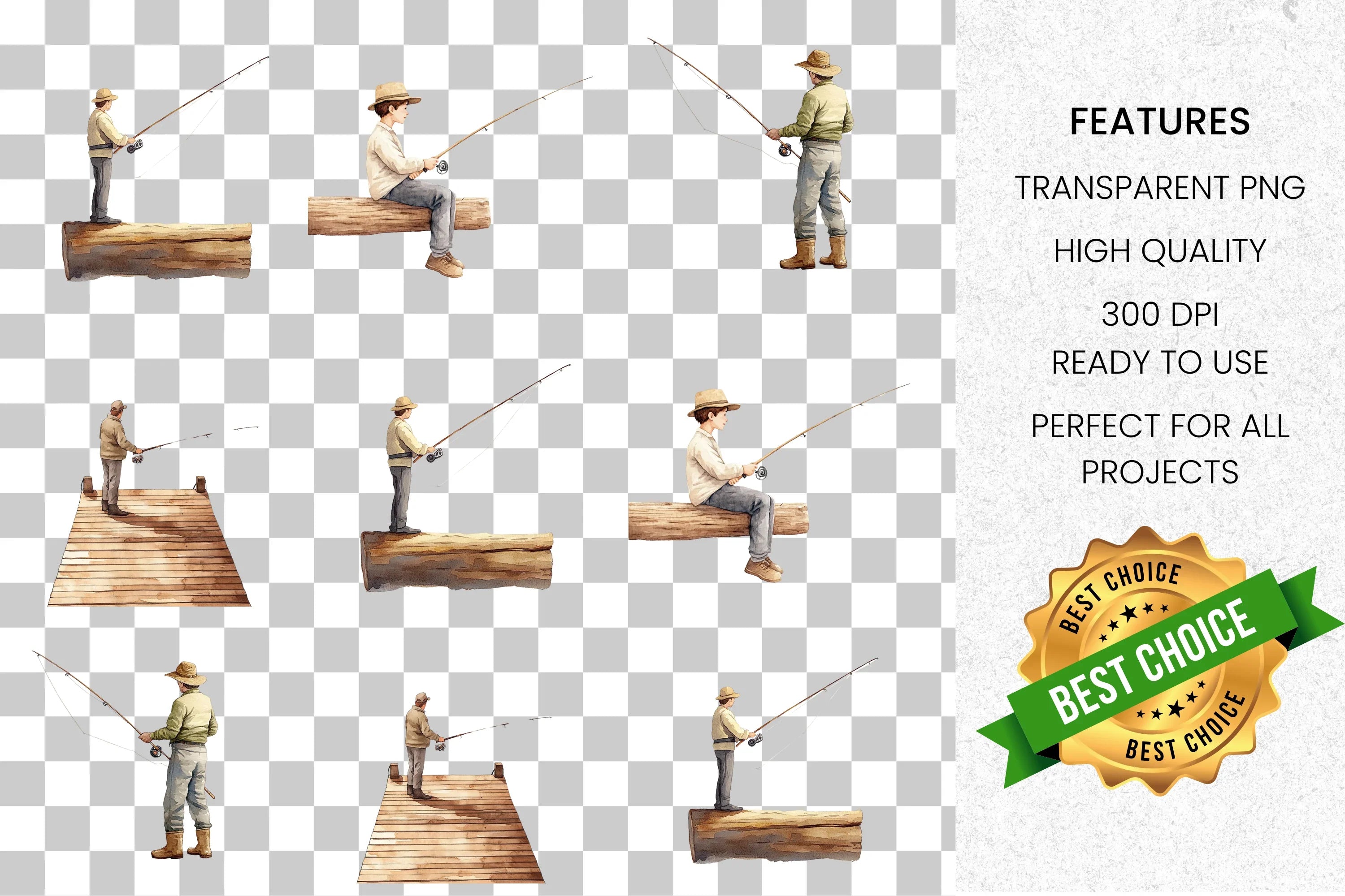 Fishing Men Clipart Bundle