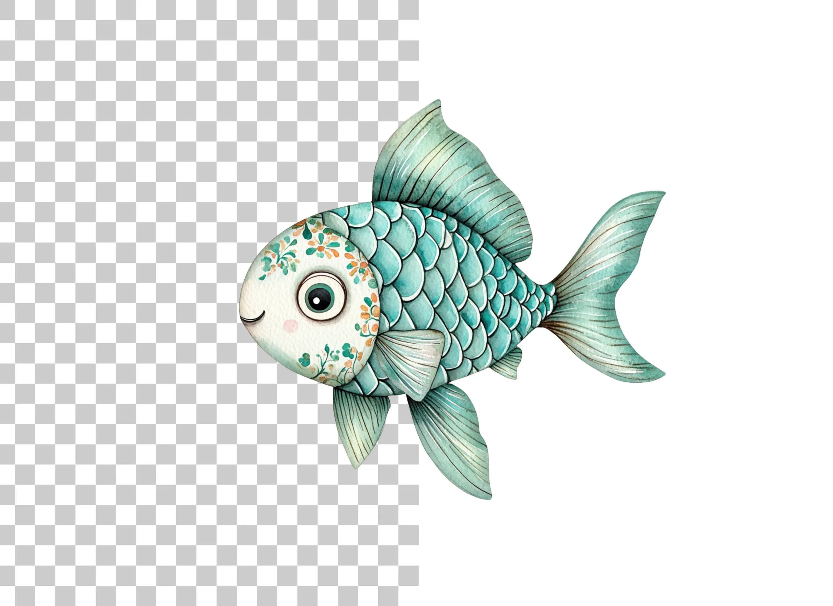 Whimsical Blue Fish Clipart Bundle