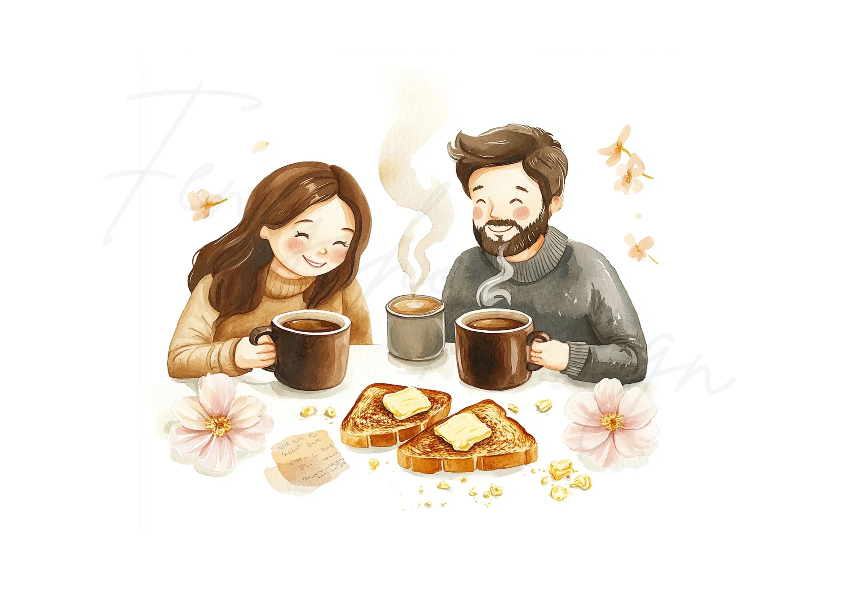 Cozy Couple Coffee Breakfast Clipart Bundle