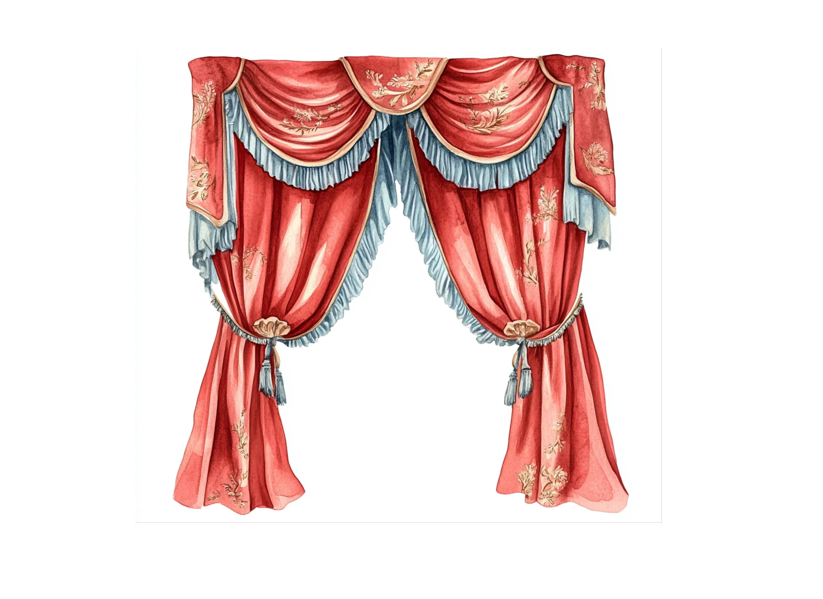 Elegant Red and Gold Curtains Clipart Bundle