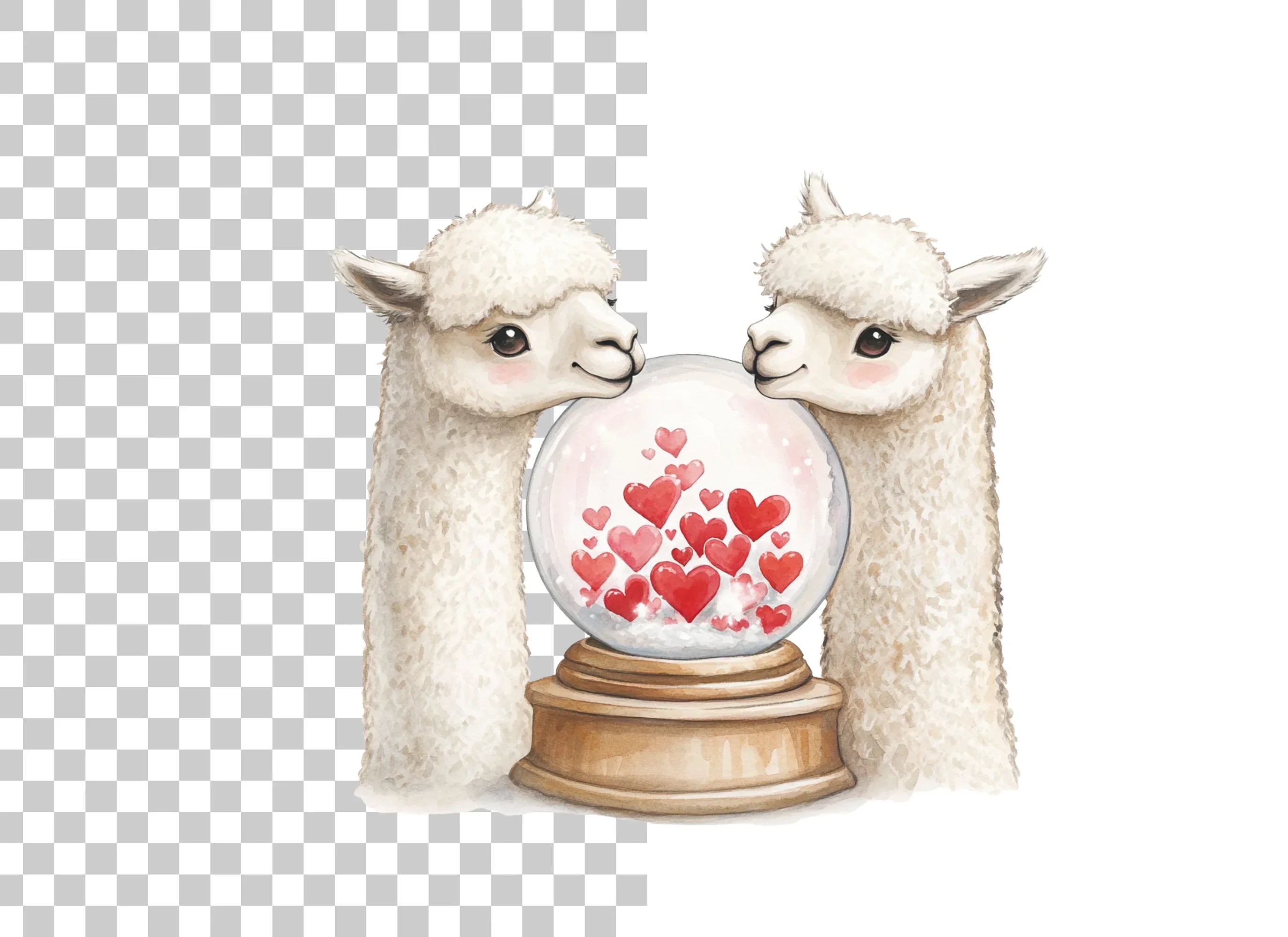 Cute Alpaca Couple Love Snow Globe Clipart Bundle