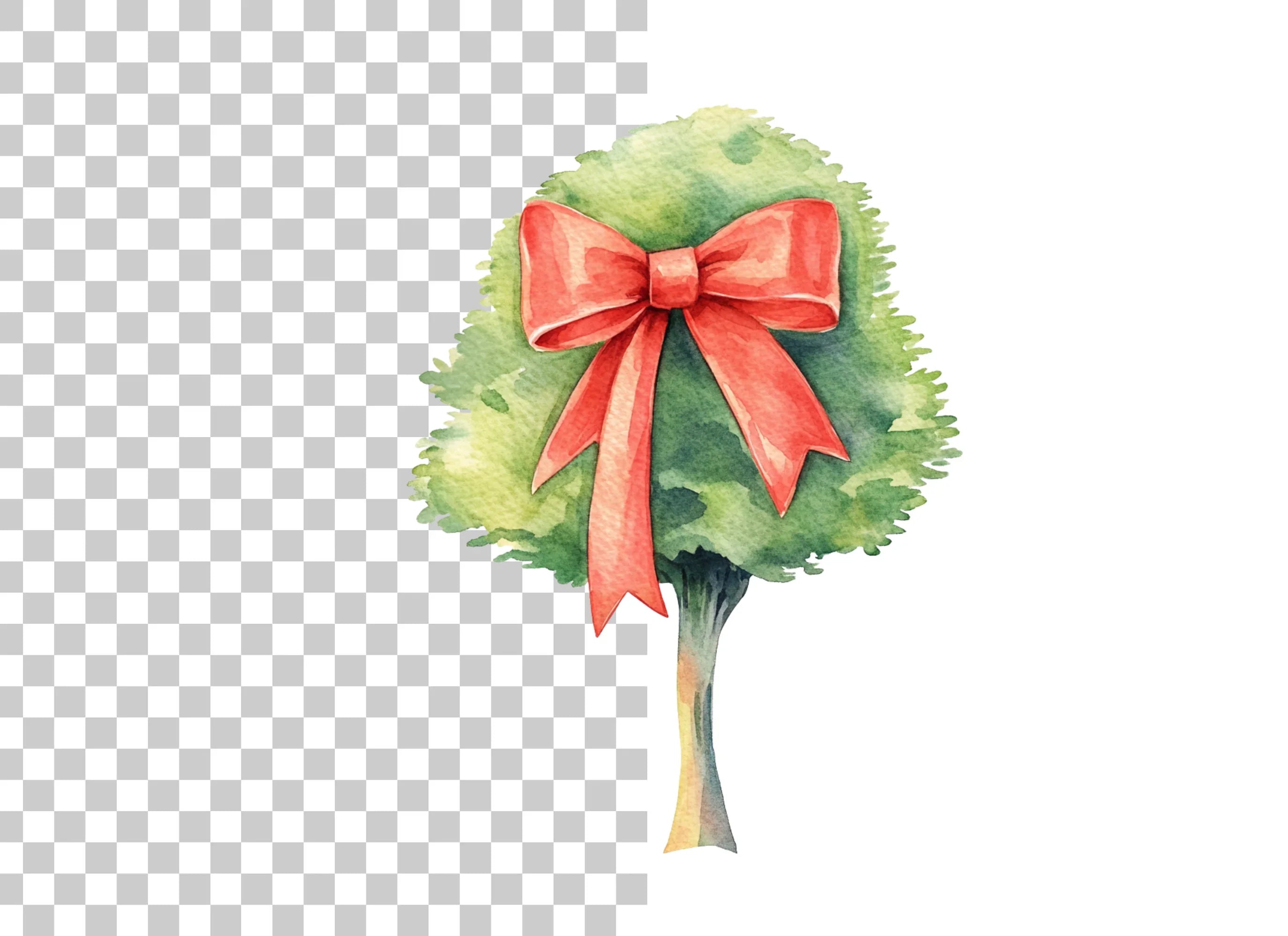 Green Trees with Red Bows Clipart Bundle
