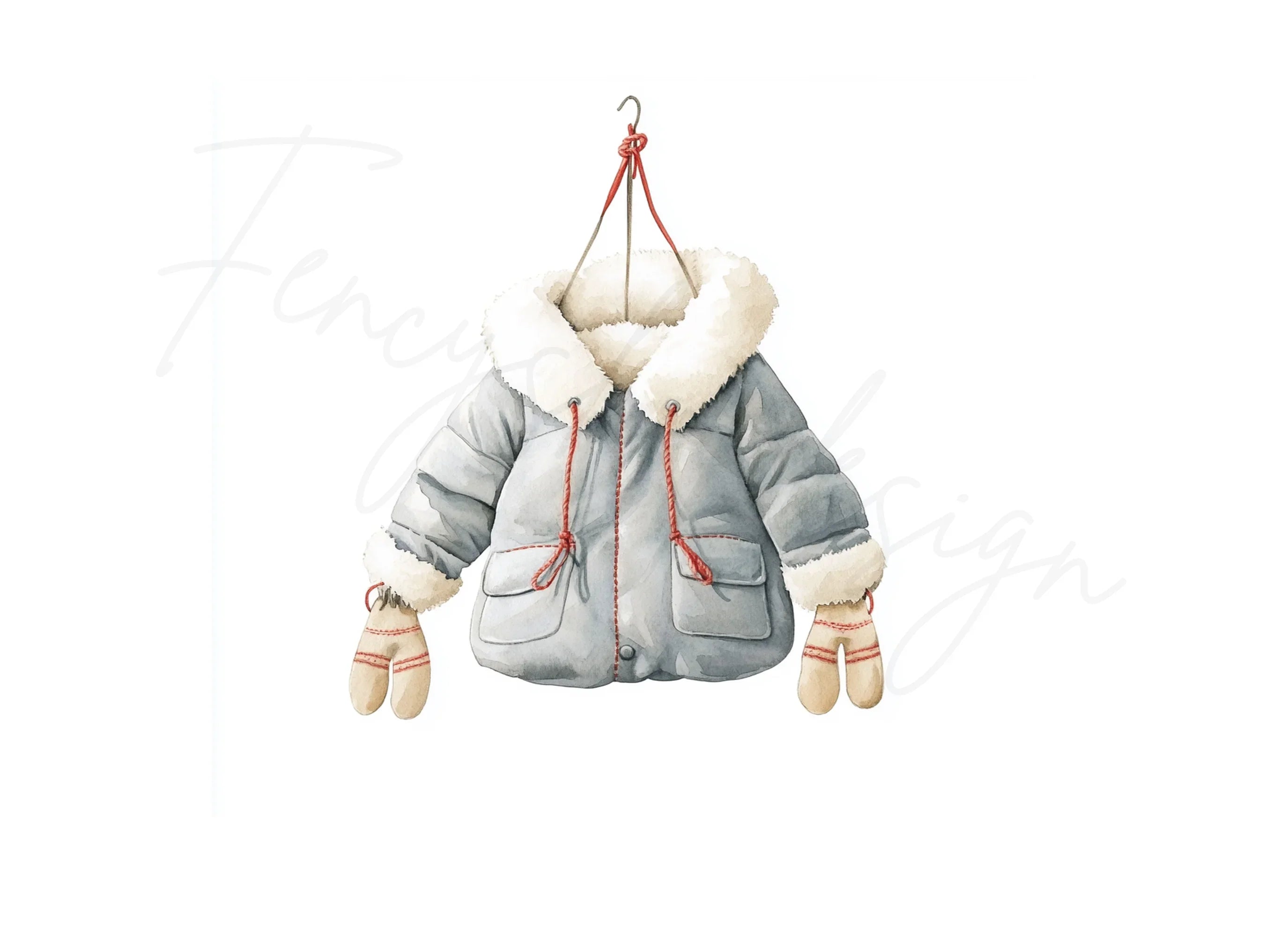 Children's Winter Coat and Mittens Clipart Bundle