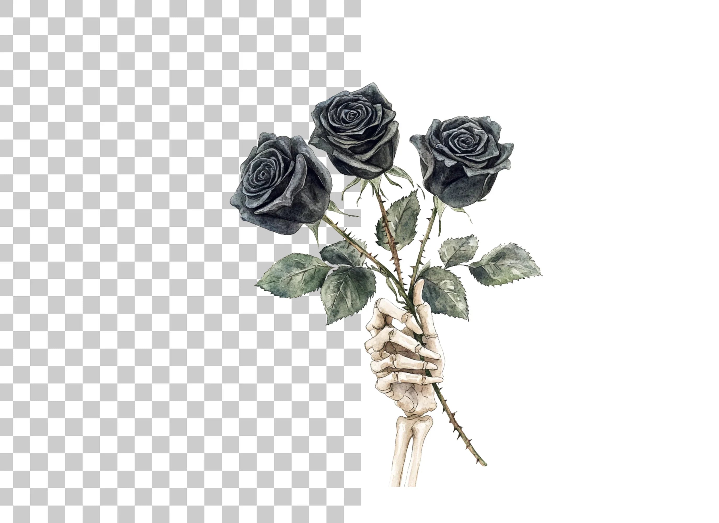 Skeleton Hand with Black Roses Clipart Bundle