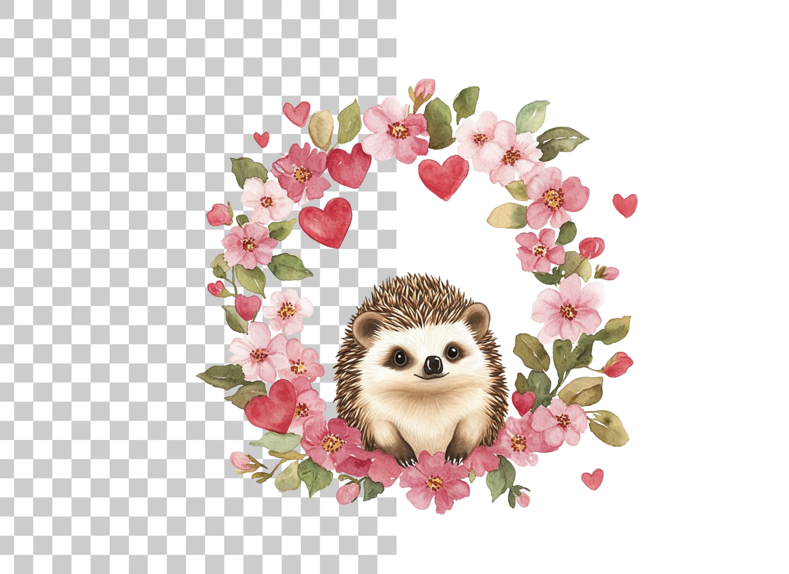 Cute Hedgehog Valentine Wreath Clipart Bundle
