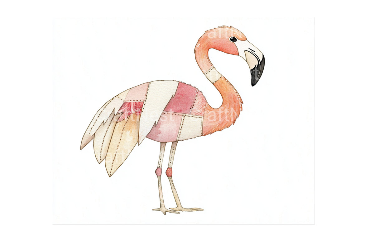Patchwork Flamingo Birds Clipart Bundle