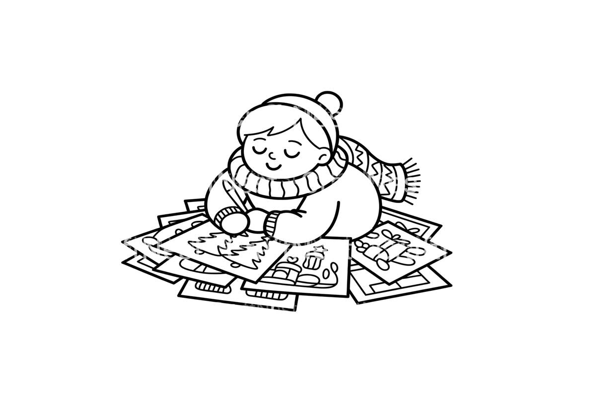 Cute Sleeping Baby Winter Coloring Books