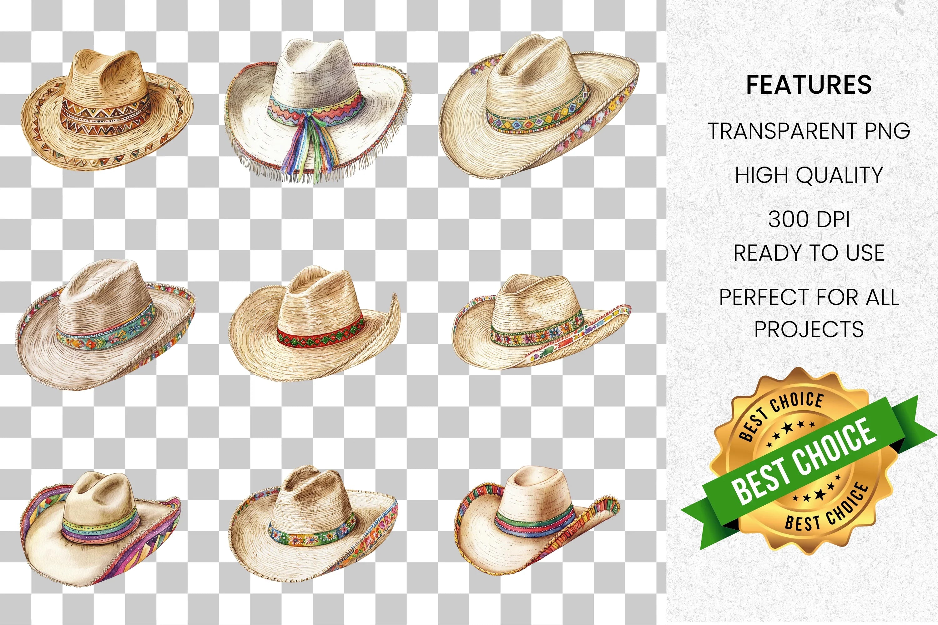 Boho Cowboy Hats Clipart Bundle