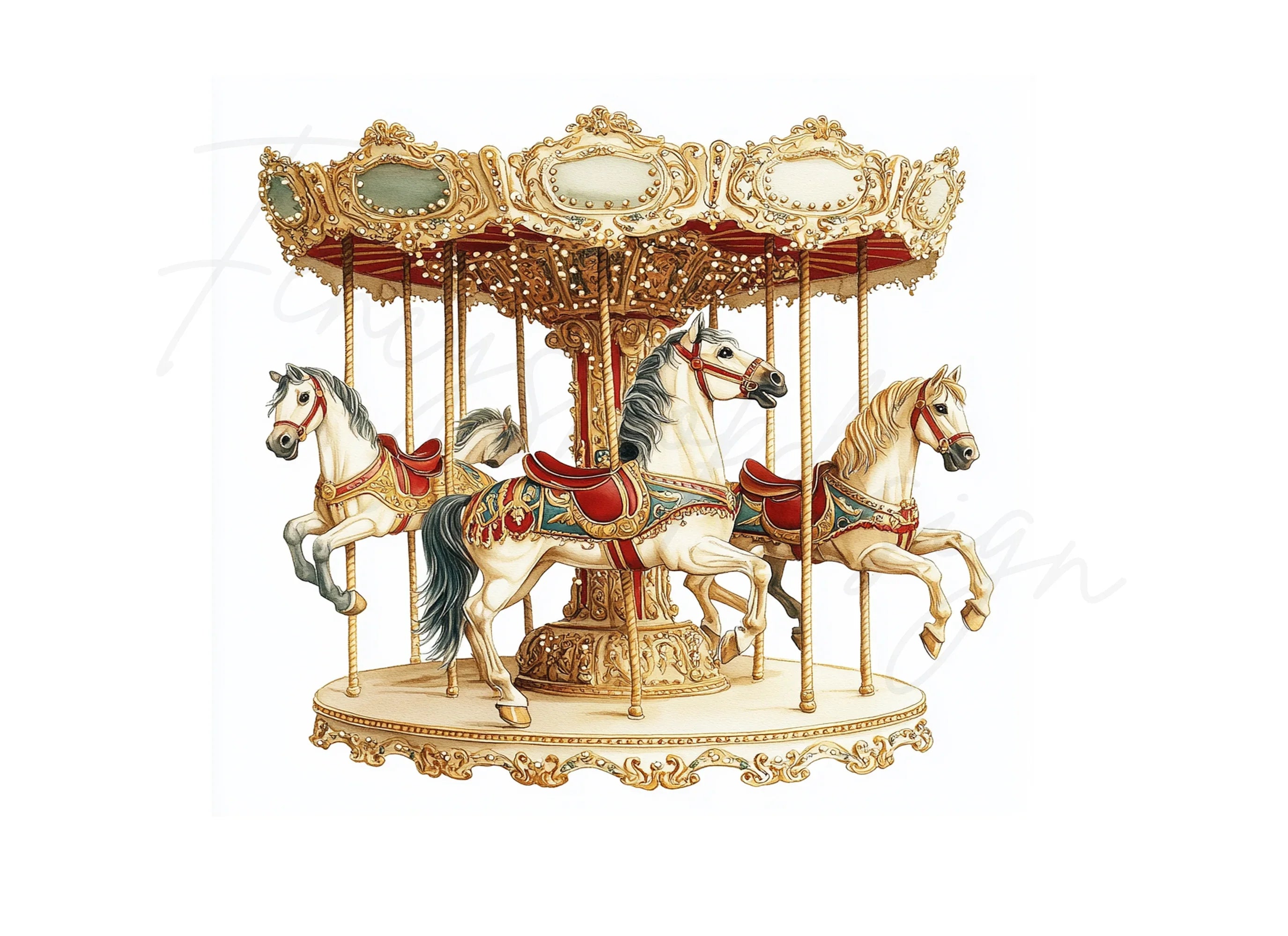 Vintage Carousel Horses Clipart Bundle