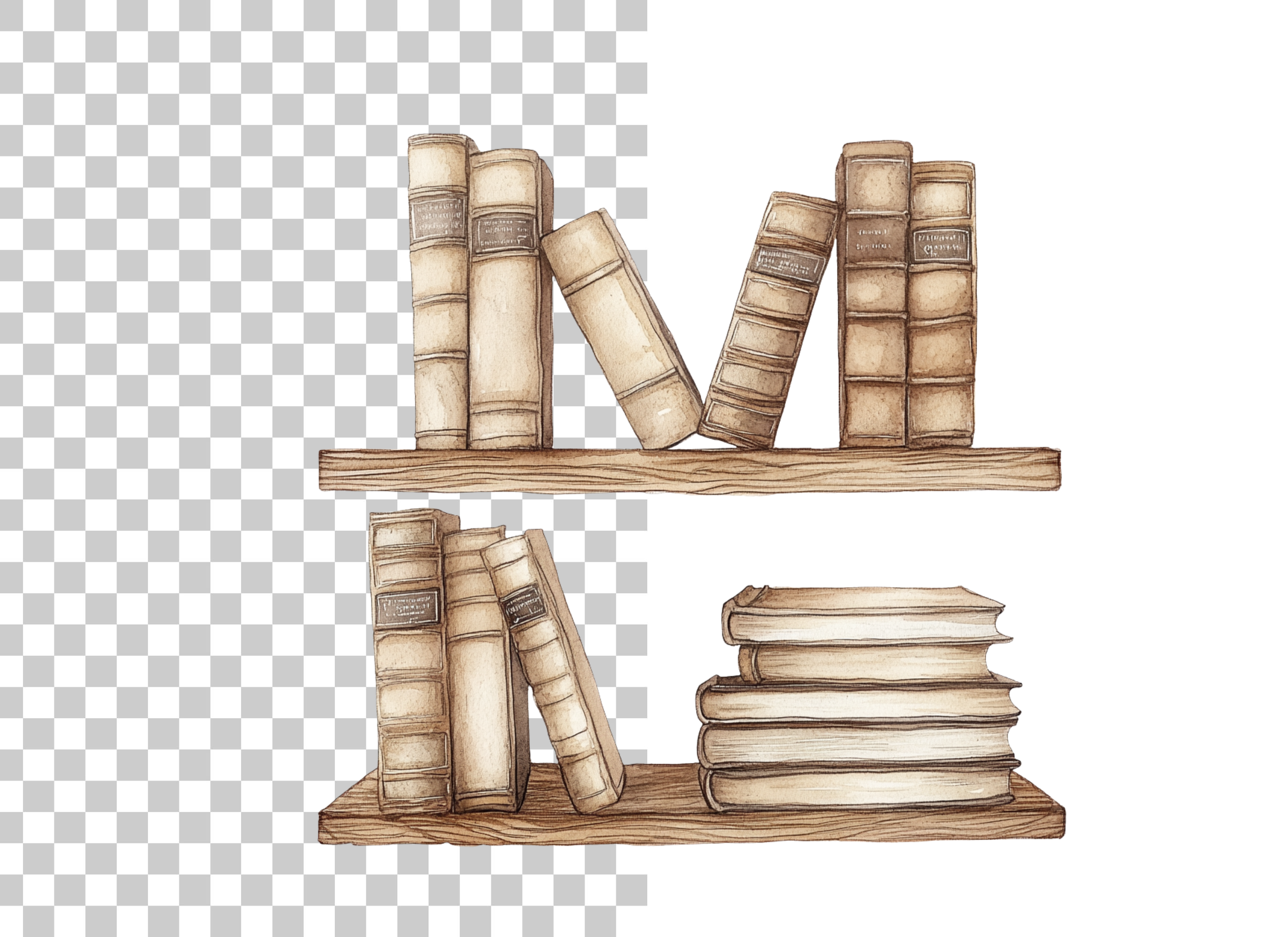 Stacked Books and Shelf Clipart Bundle