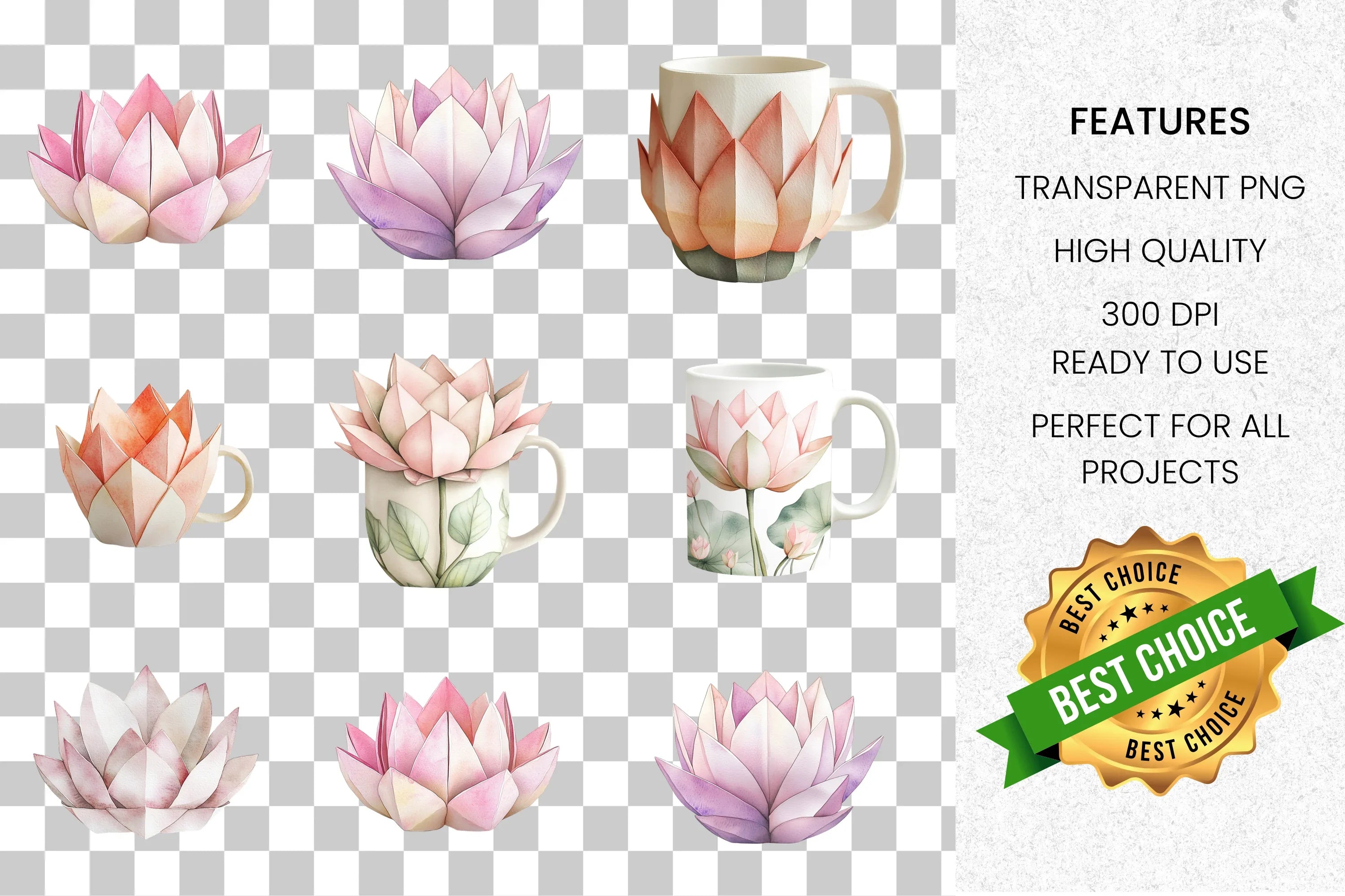 Lotus Flower Clipart Bundle