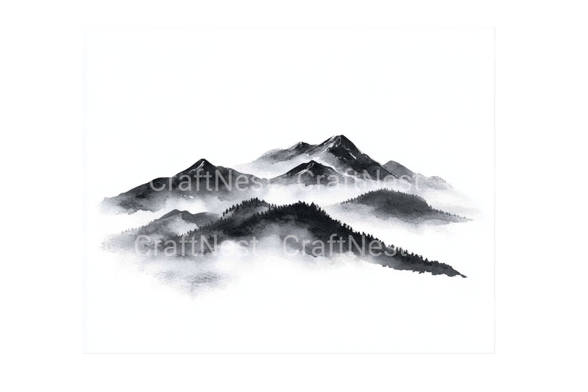 Monochrome Mountain Landscape Clipart Bundle