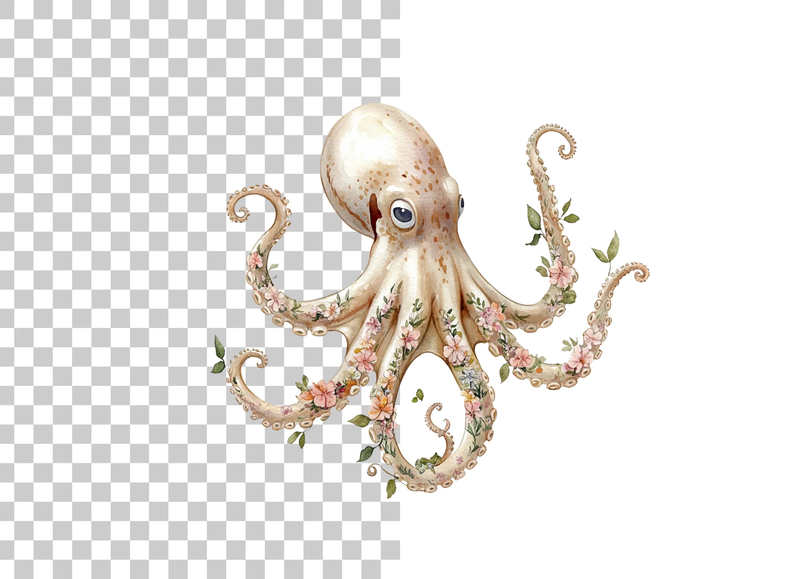 Elegant Floral Octopus Clipart Bundle
