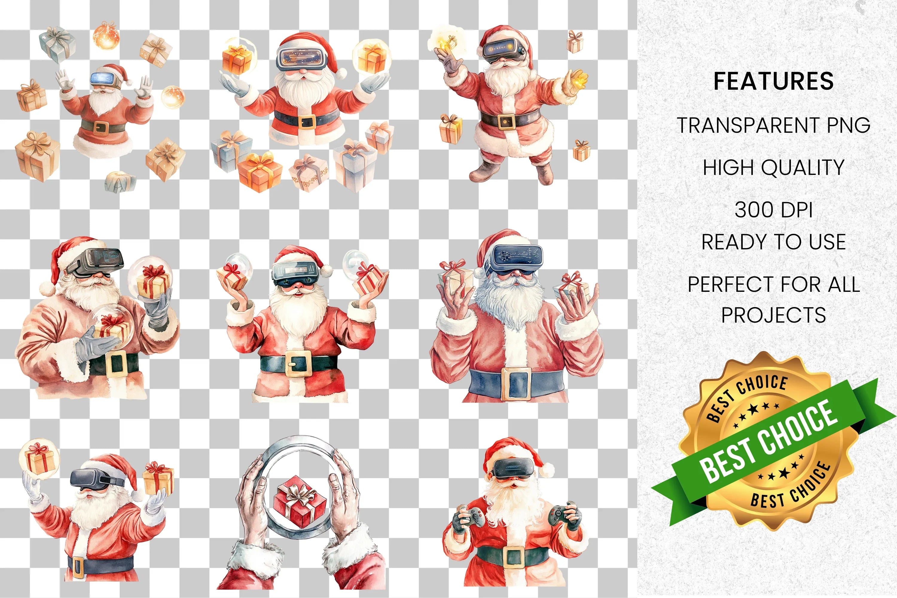 Santa Claus Snow Globe Clipart Bundle