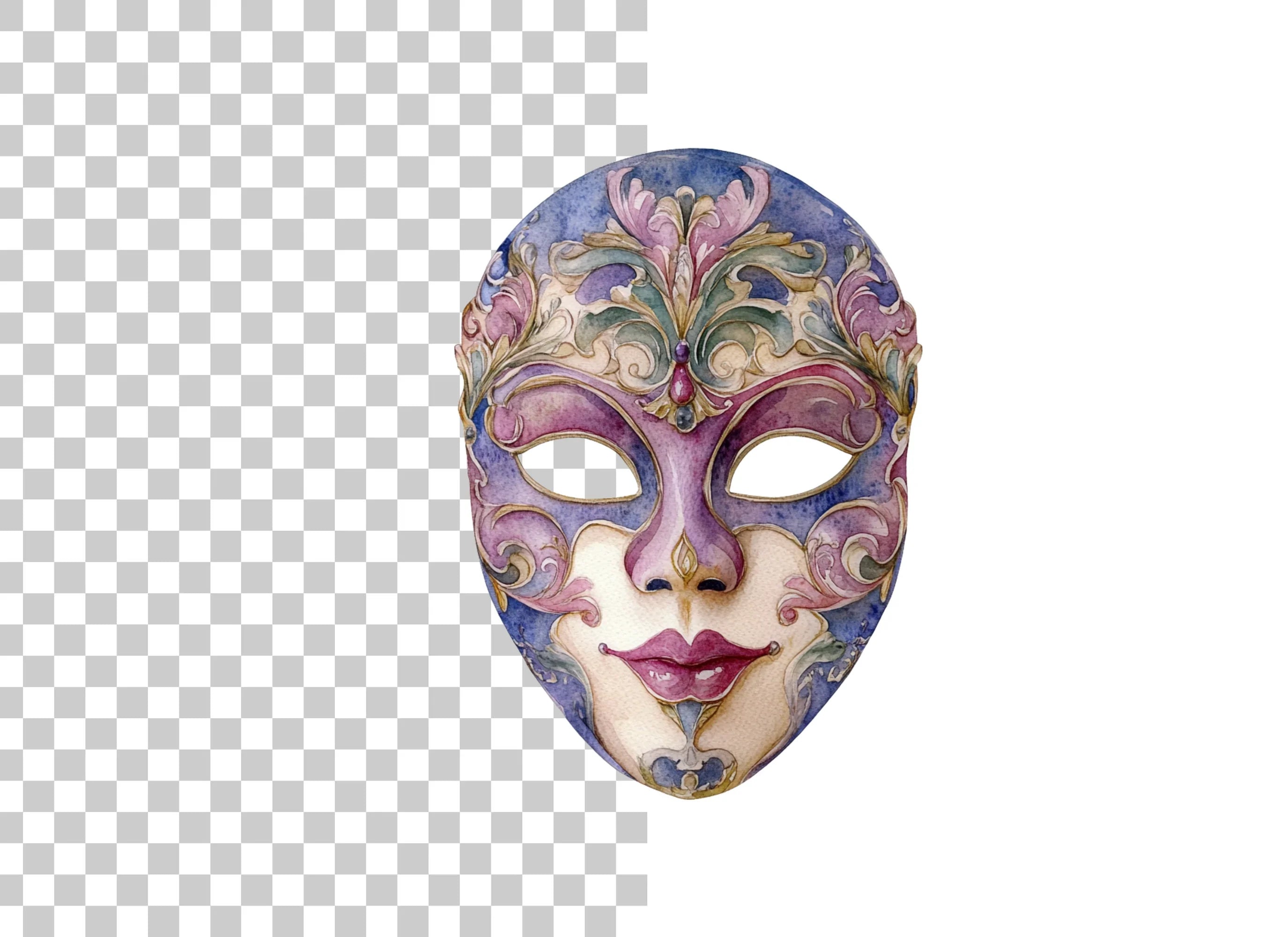 Elegant Purple Gold Masquerade Mask Clipart Bundle