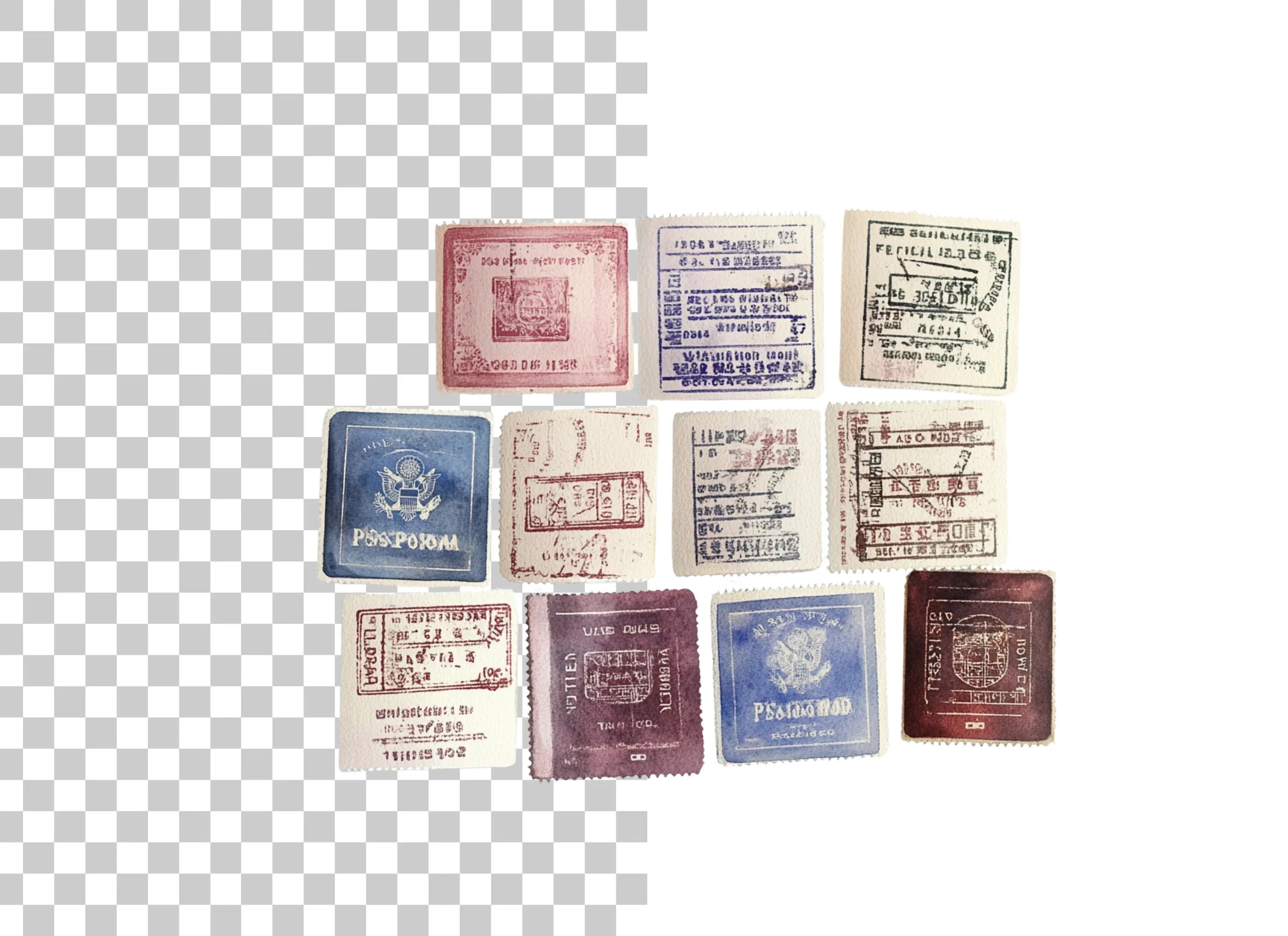 Old World Travel Stamp Clipart Bundle