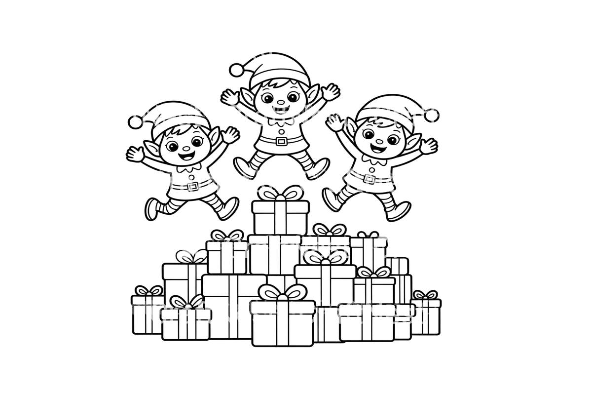 Jumping Elves and Gifts Coloring Books