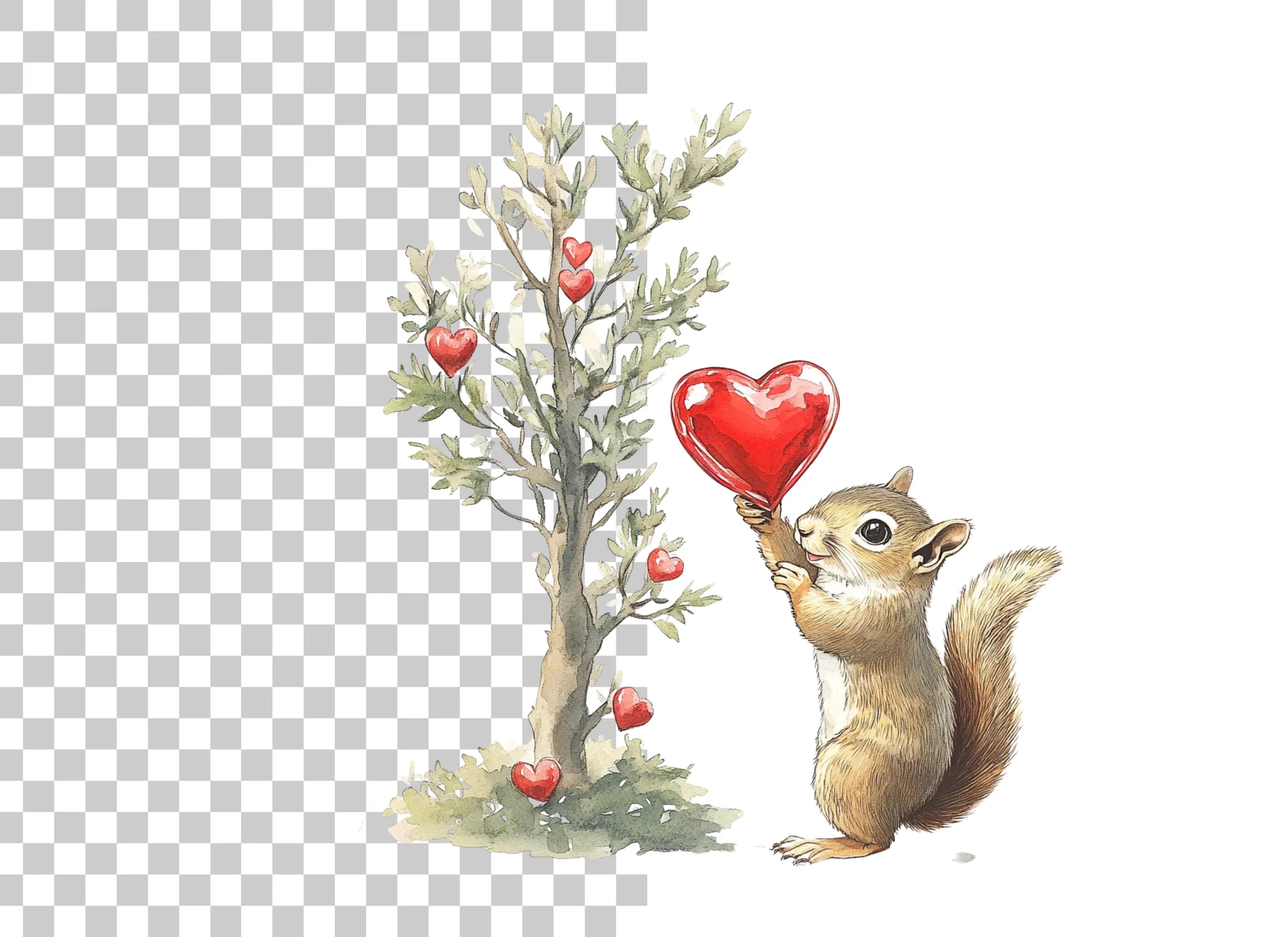 Cute Squirrels with Heart Balloons Clipart Bundle