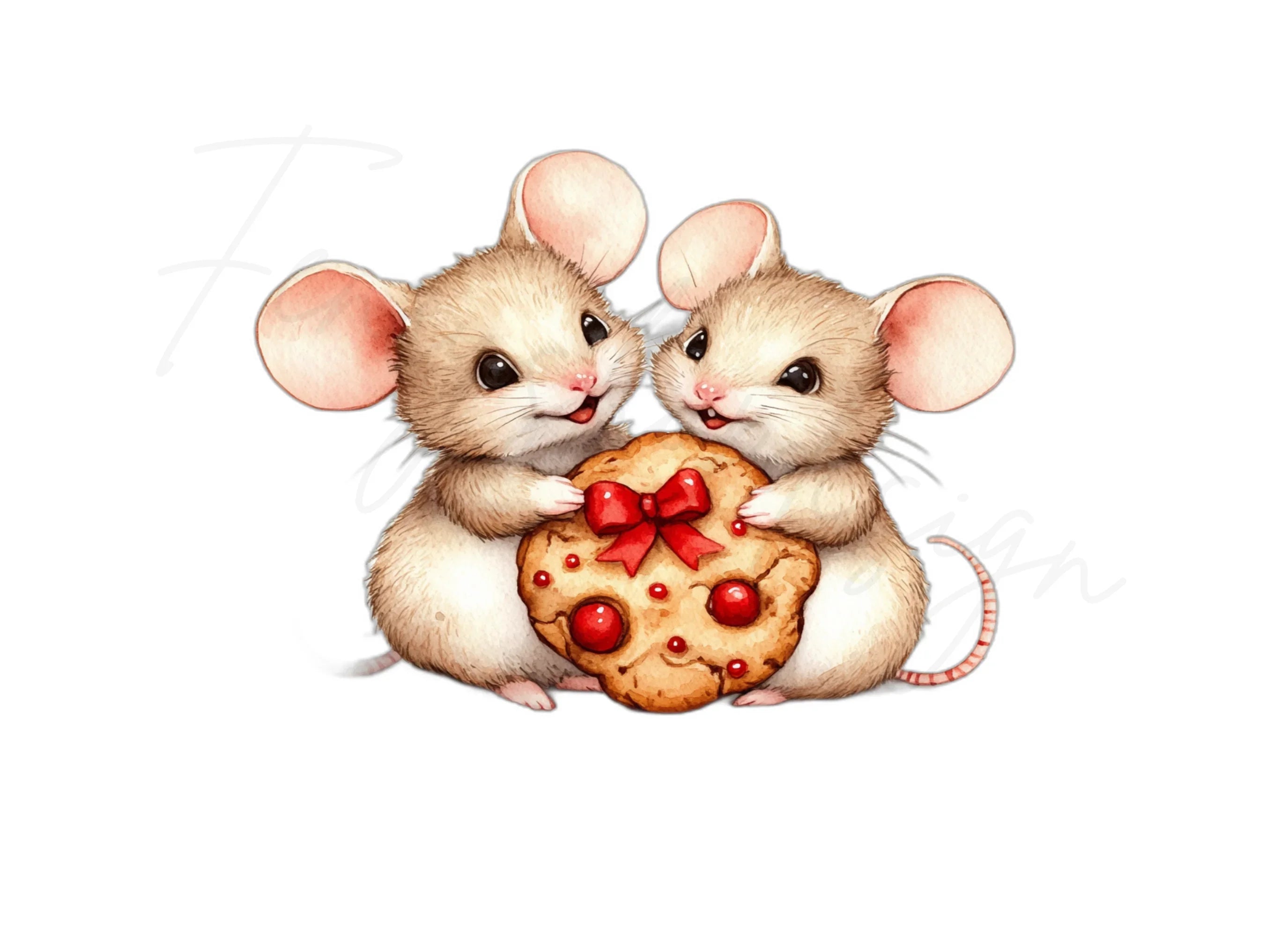 Festive Mice with Christmas Cookies Clipart Bundle