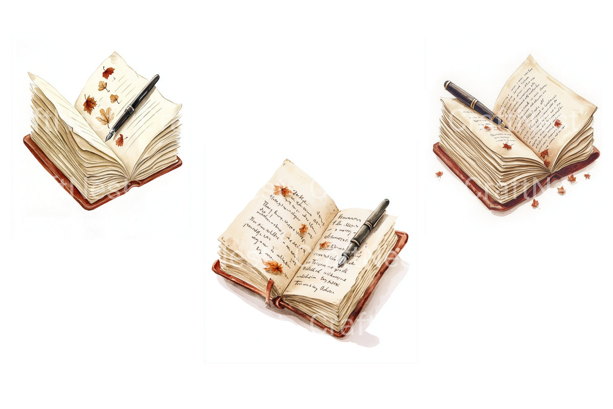 Autumn Pen Watercolor Clipart Journal