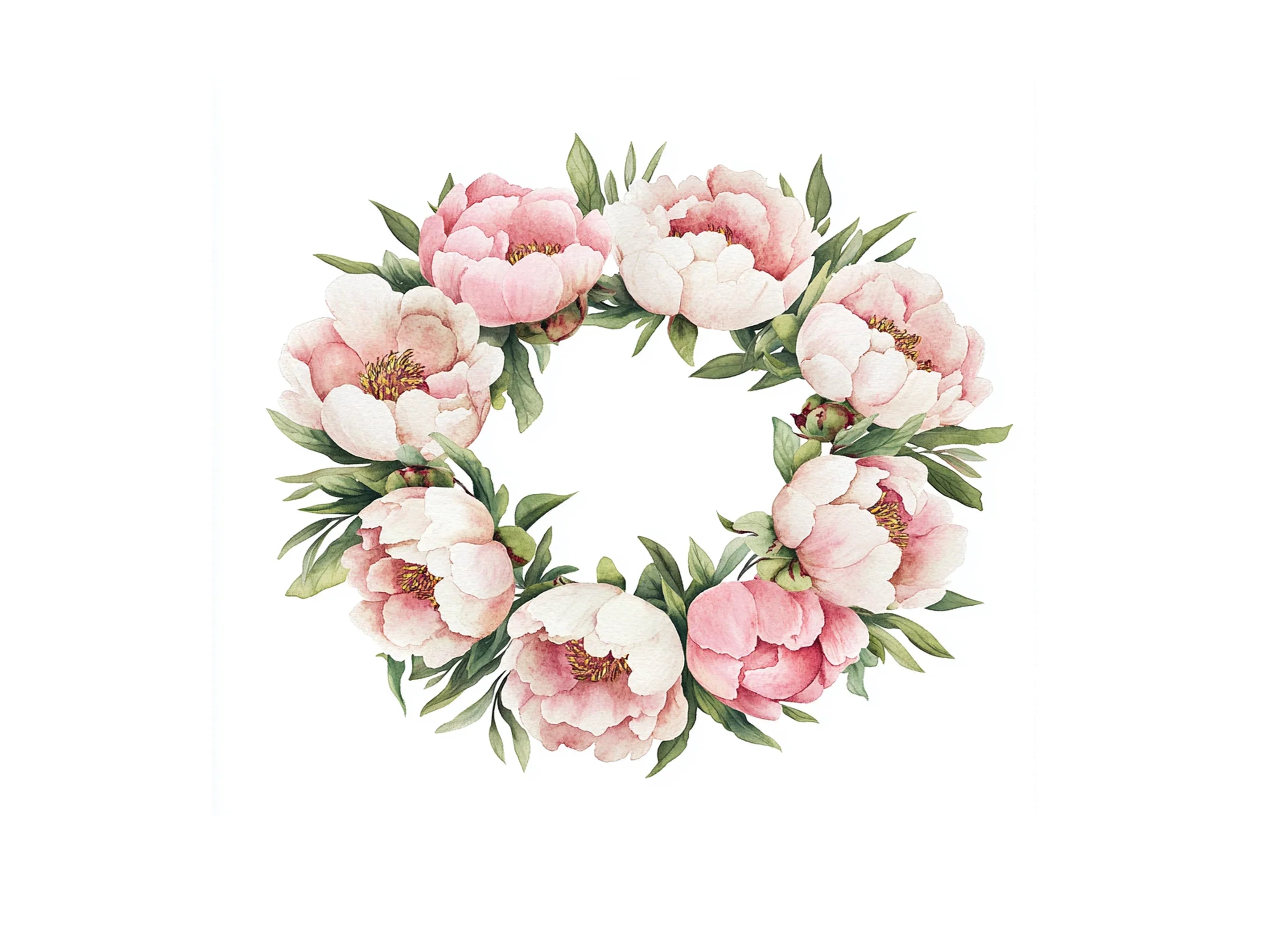 Pink Peony Wreaths Clipart Bundle