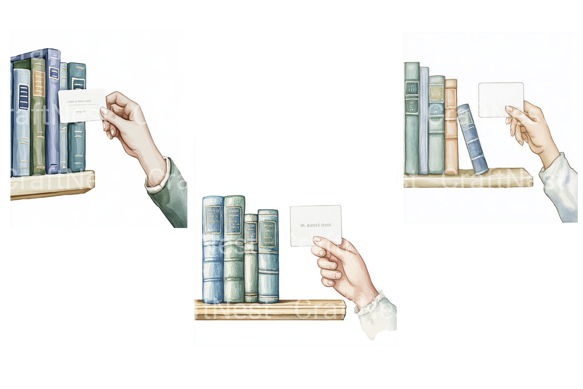 Hands Holding Library Cards Clipart Bundle