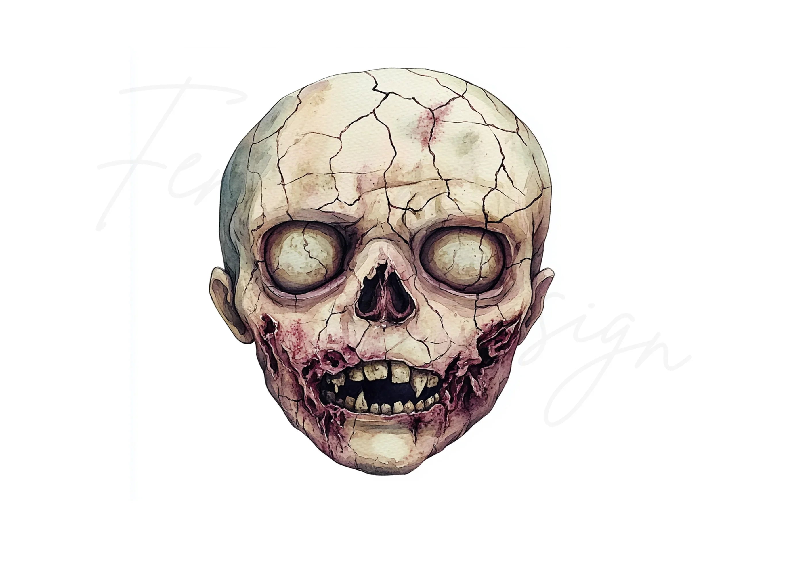 Cracked Zombie Skull Heads Clipart Bundle