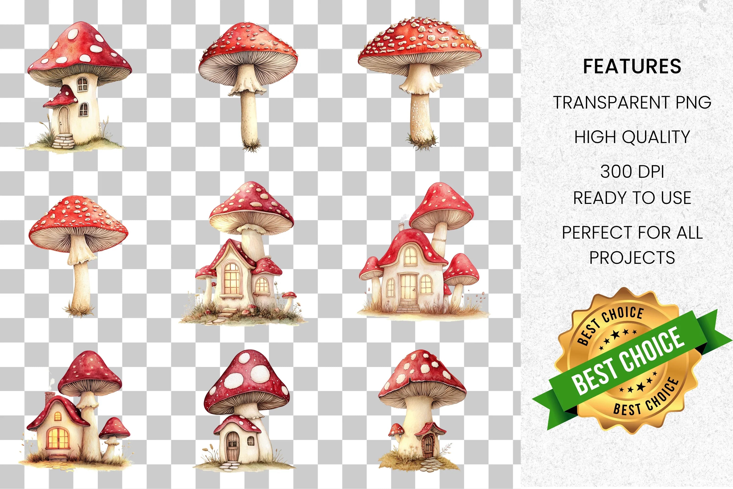 Whimsical Mushroom House Clipart Bundle
