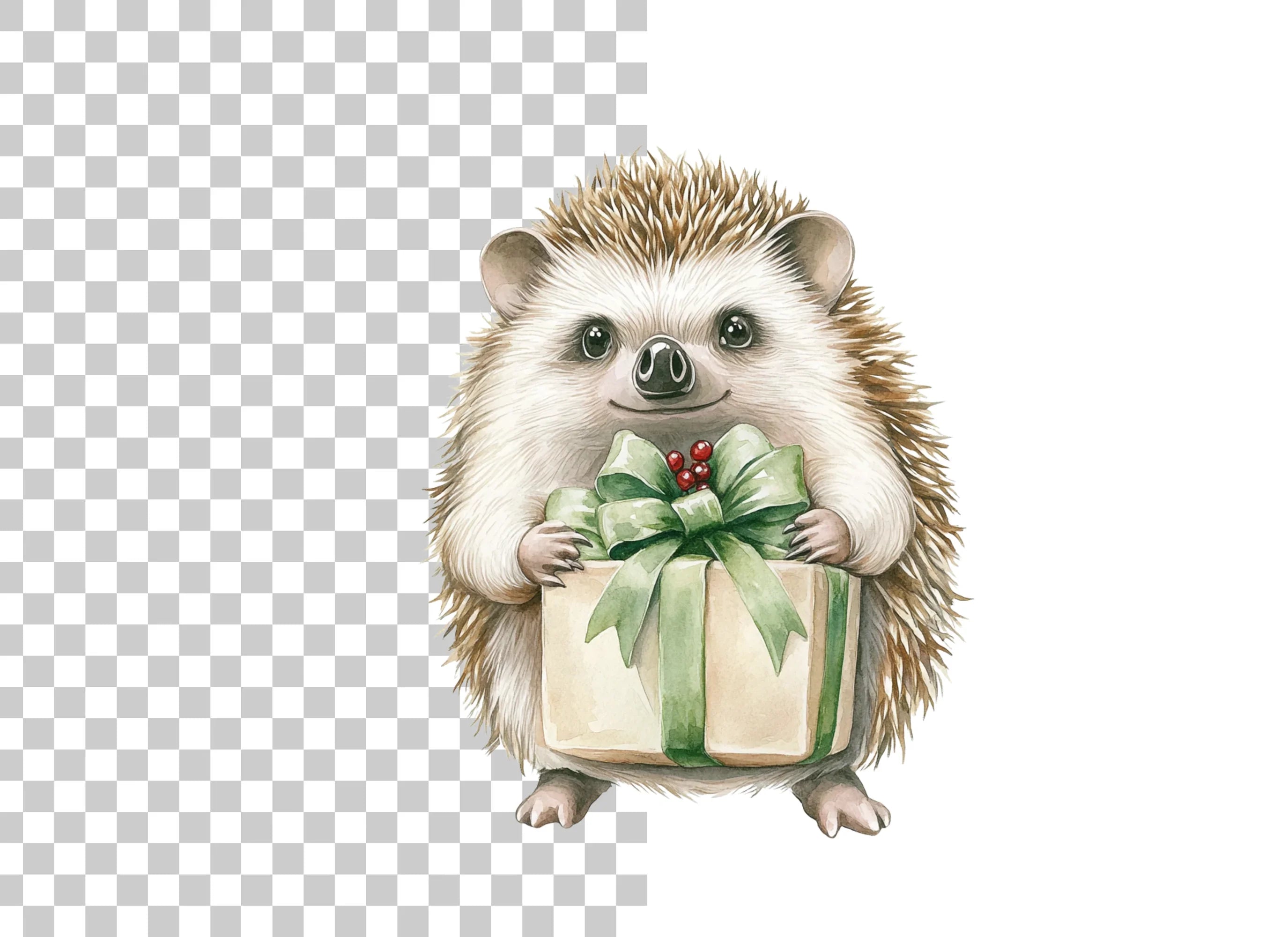 Hedgehog with Green Gift Box Clipart Bundle