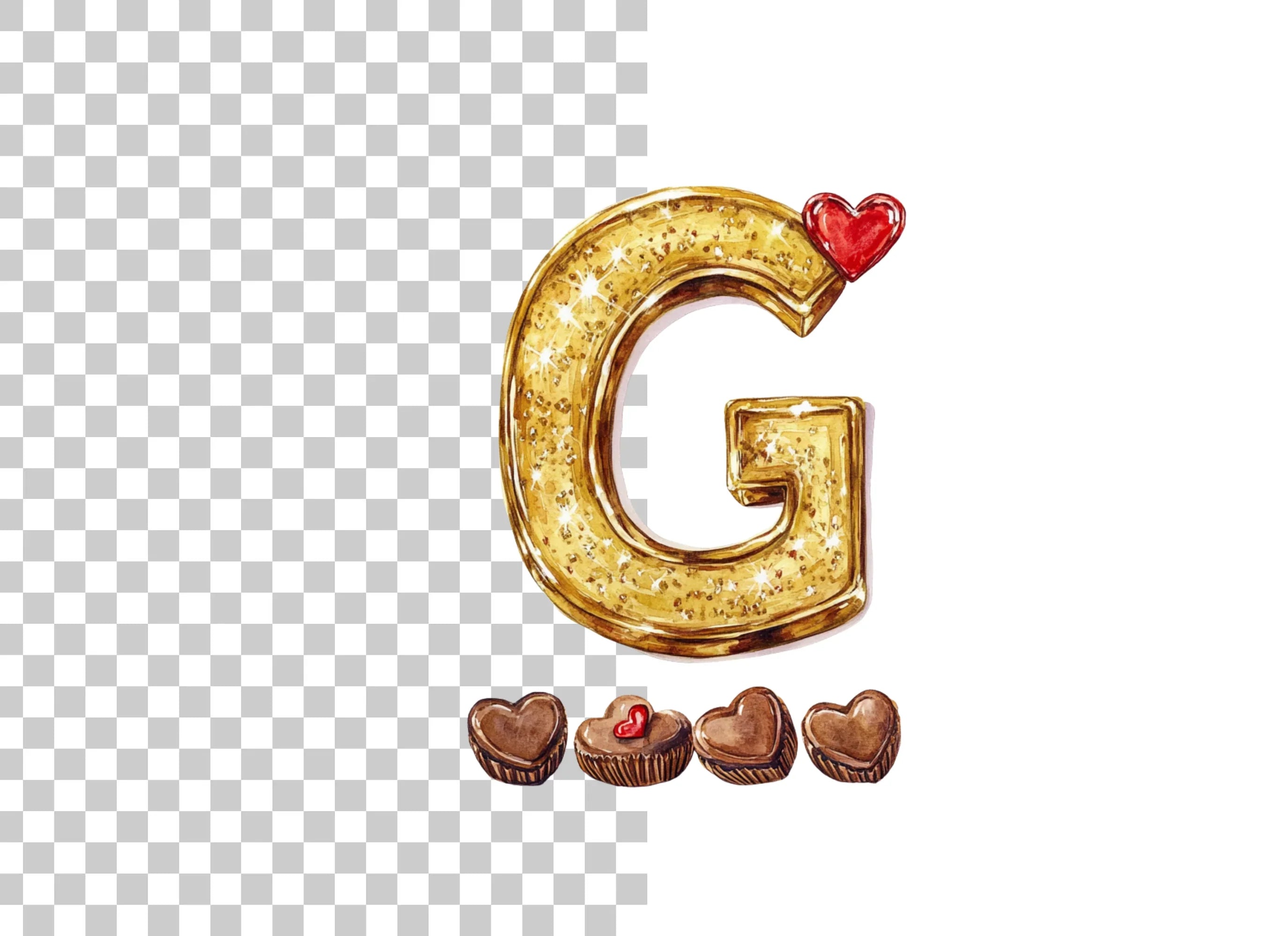 Golden Glitter Letter with Chocolates Clipart Bundle