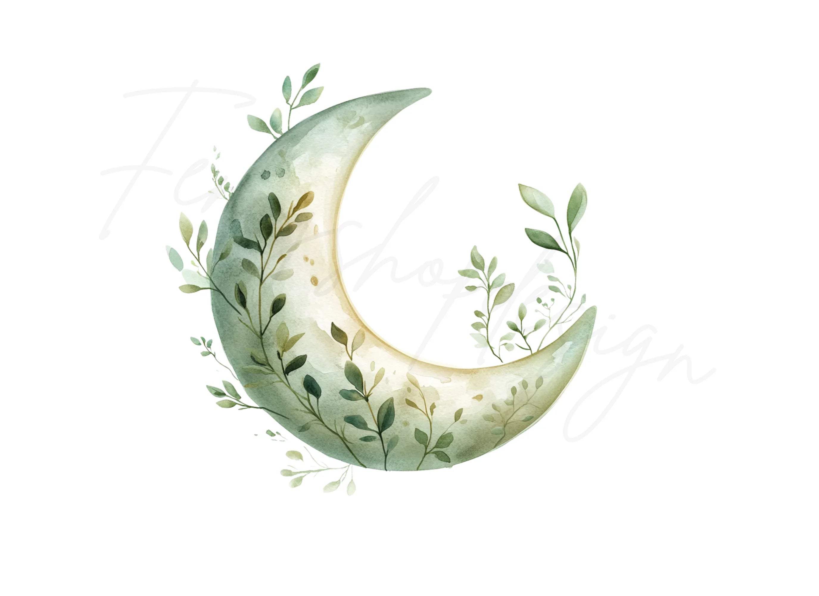 Botanical Crescent Moon Clipart Bundle