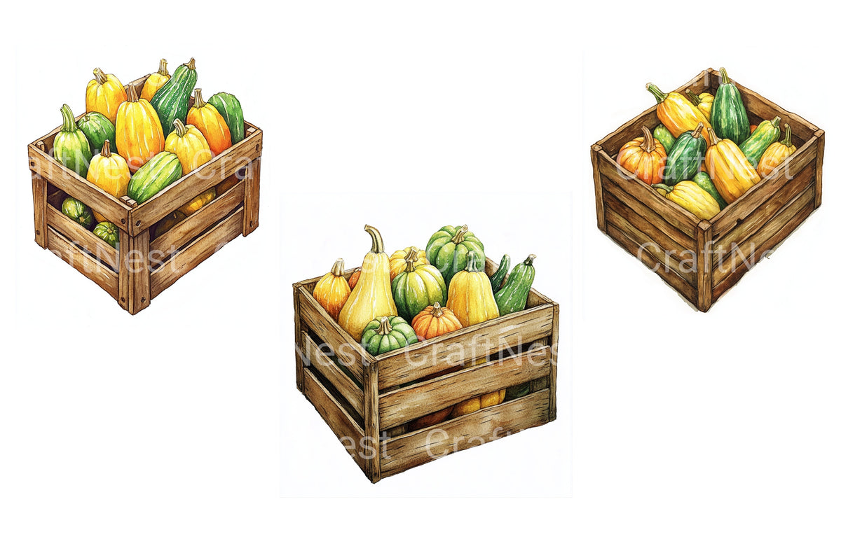 Harvest Pumpkins Crate Clipart Bundle