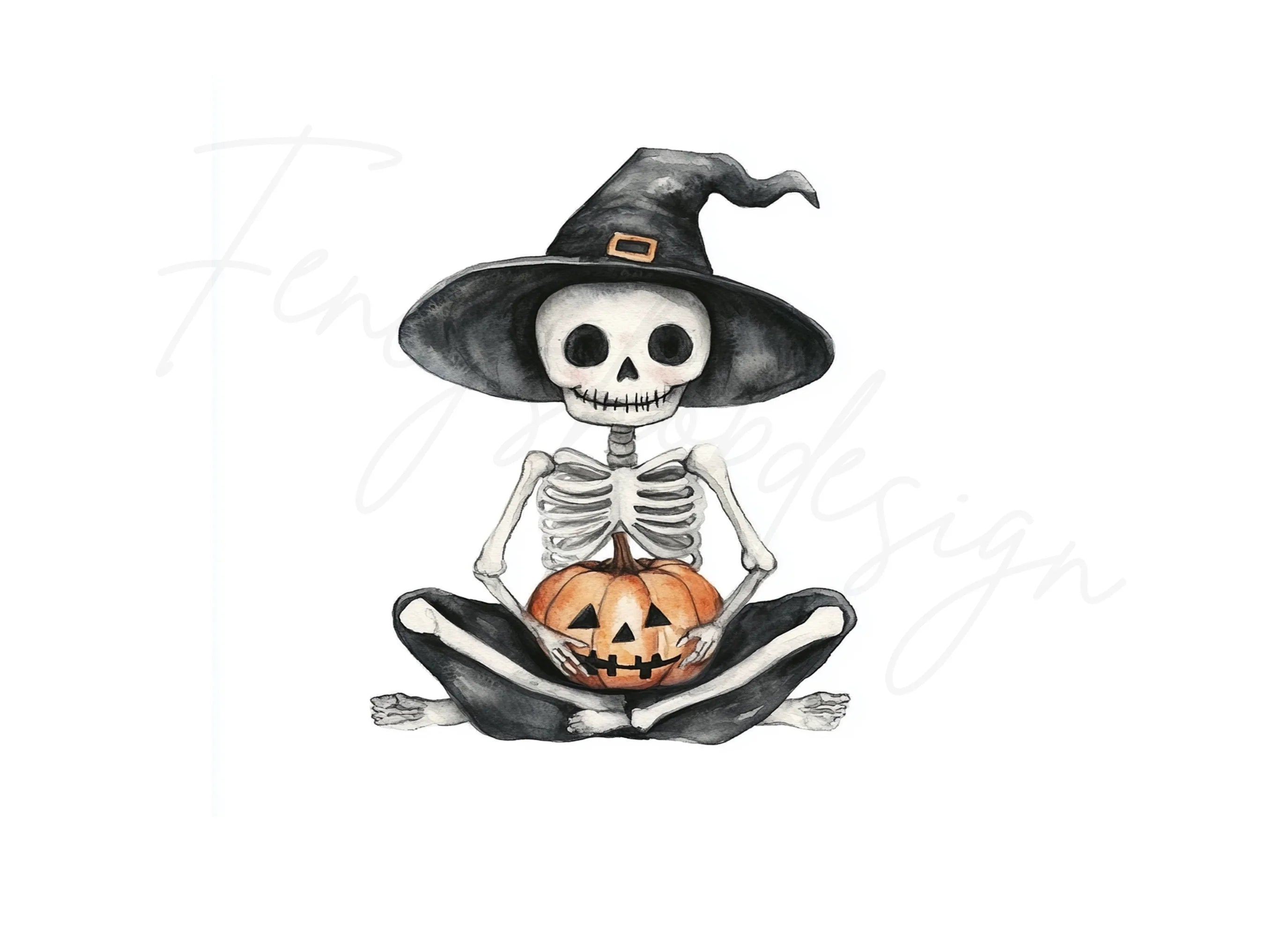 Sitting Skeleton Witch Halloween Clipart Bundle
