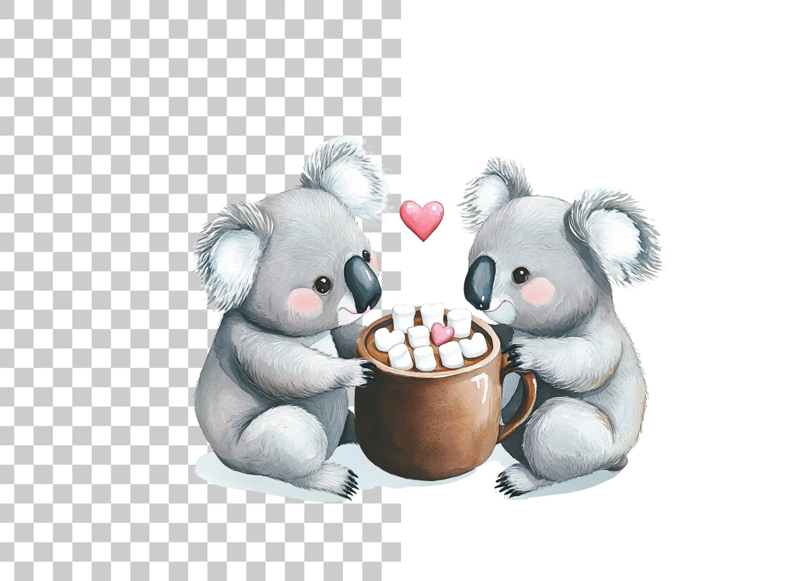 Sweet Koalas Sharing Hot Chocolate Clipart Bundle