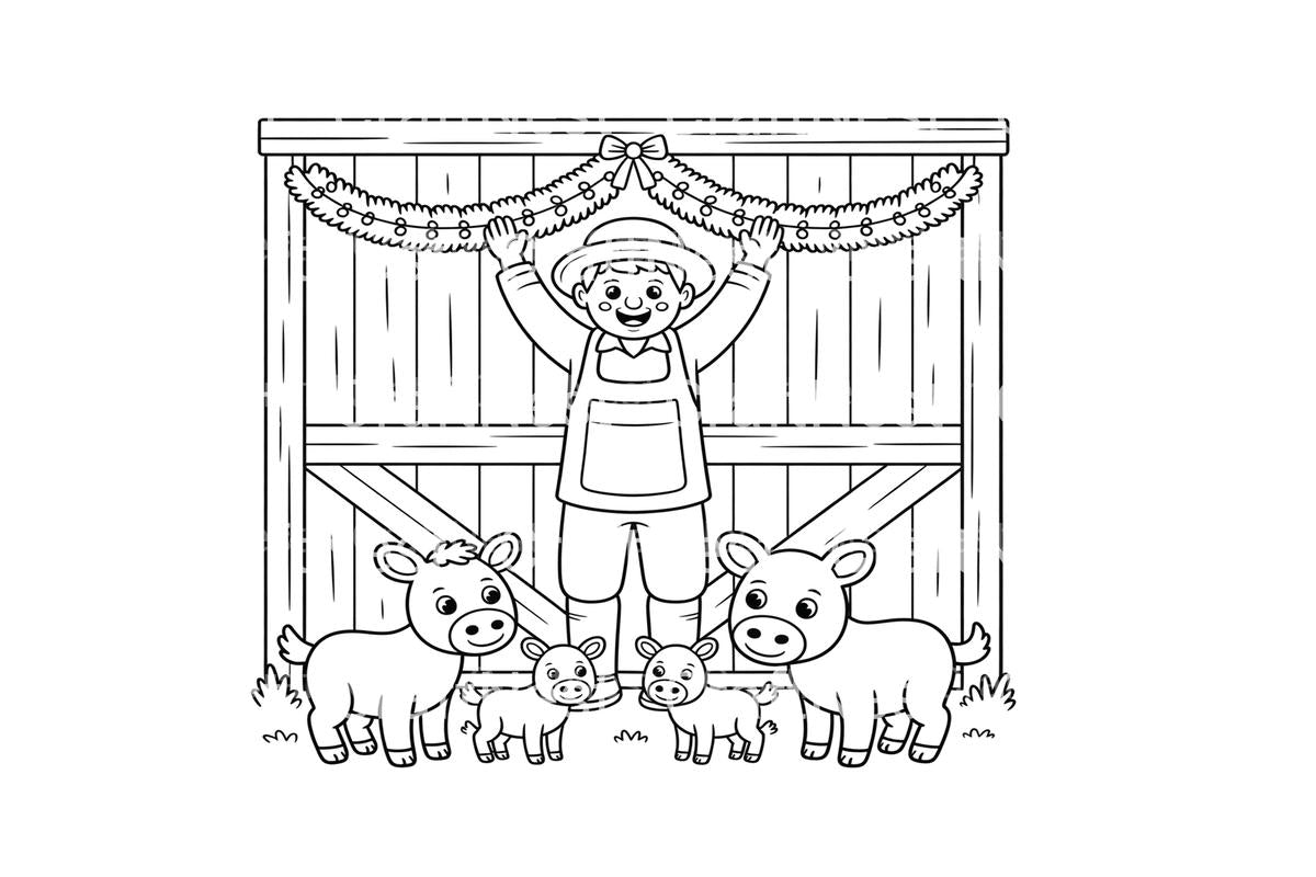 Farmer Decorating Barn with Animals Coloring Books