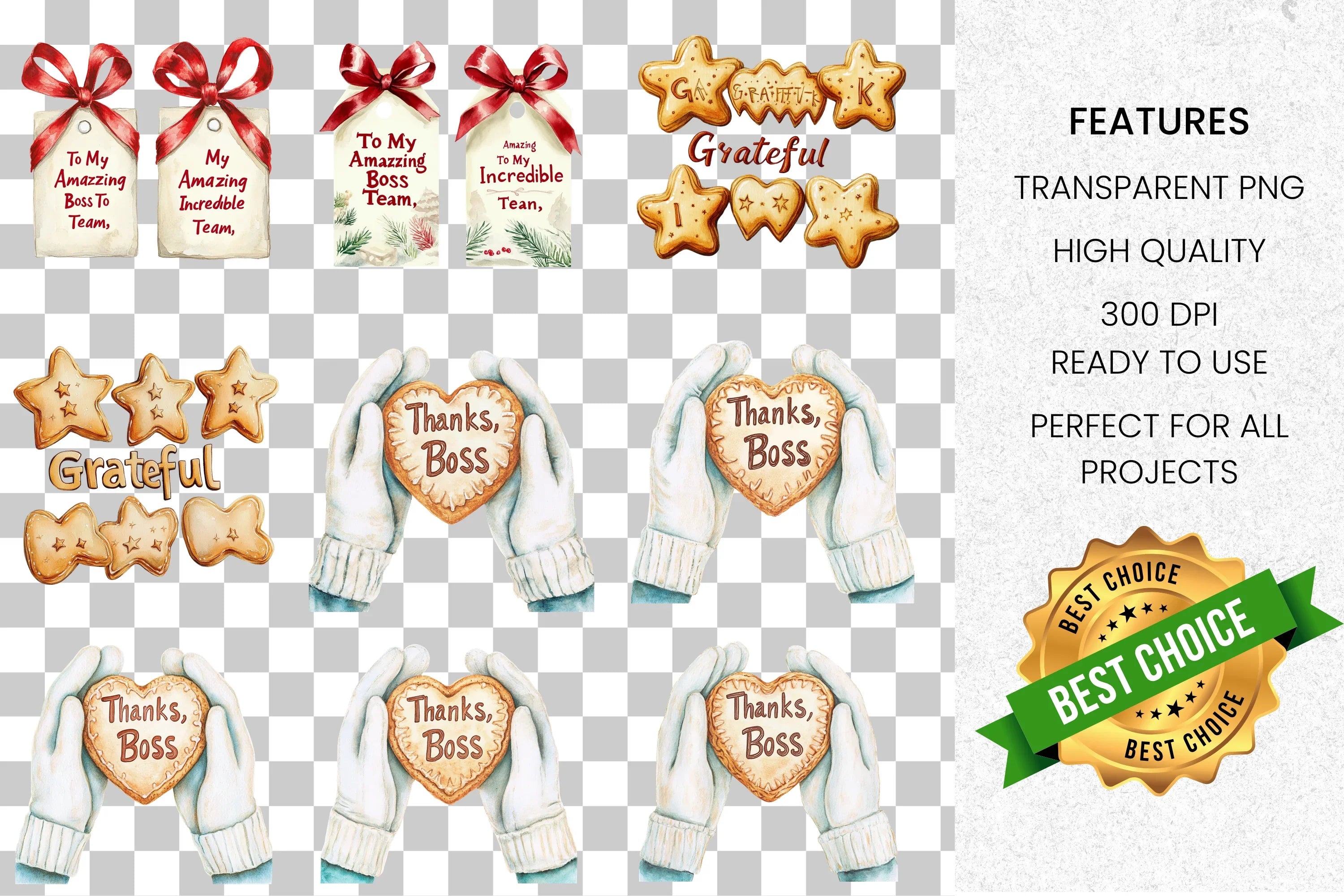 Christmas Deer Thank You Cookie Clipart Bundle