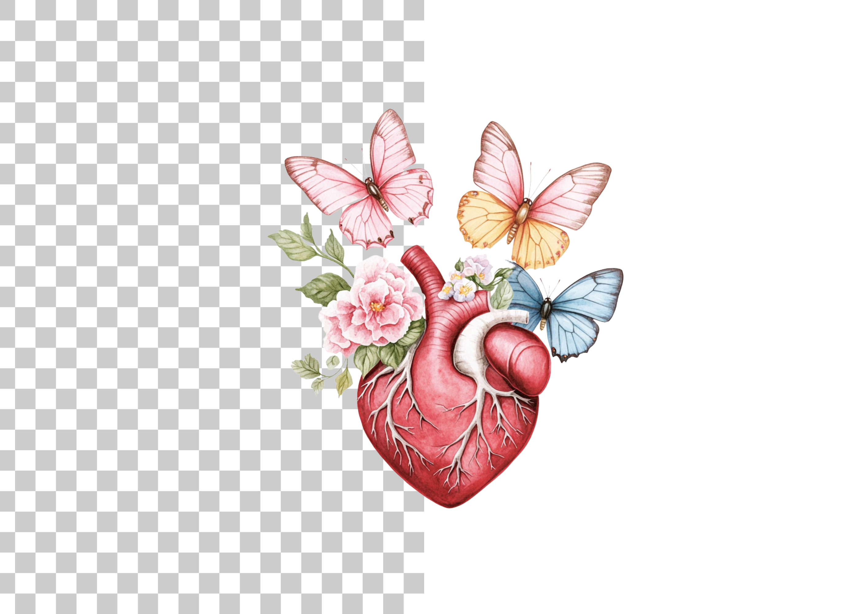 Anatomical Heart with Butterflies Clipart Bundle