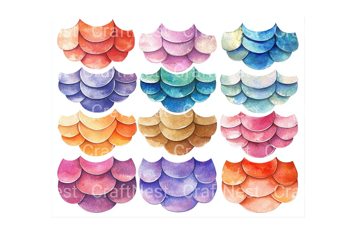 Mermaid Fish Scales Clipart Bundle