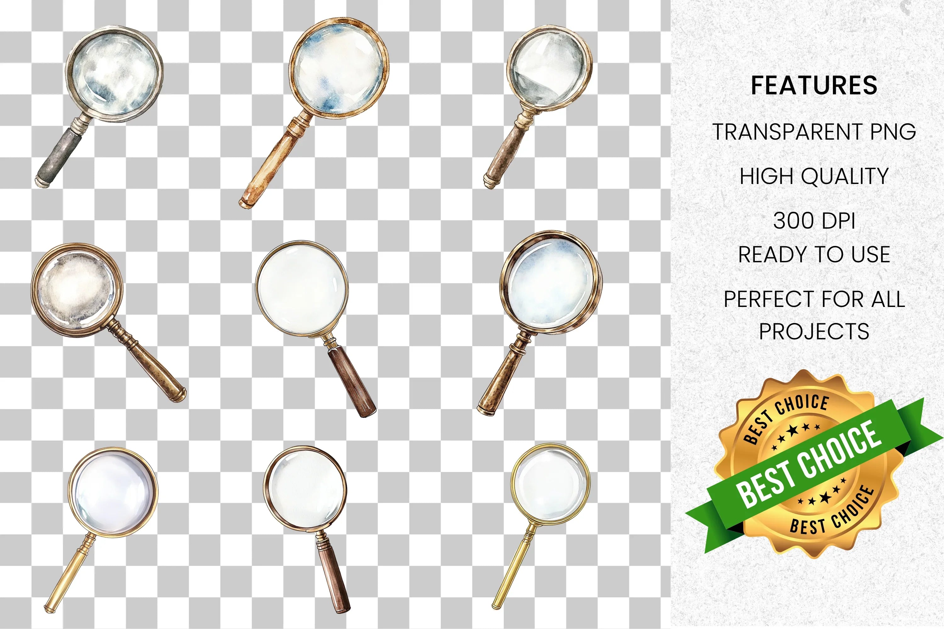 Vintage Magnifying Glass Clipart Bundle
