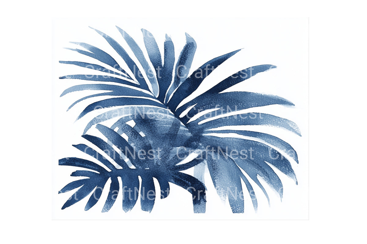 Indigo Palm Leaves Designs Clipart Bundle