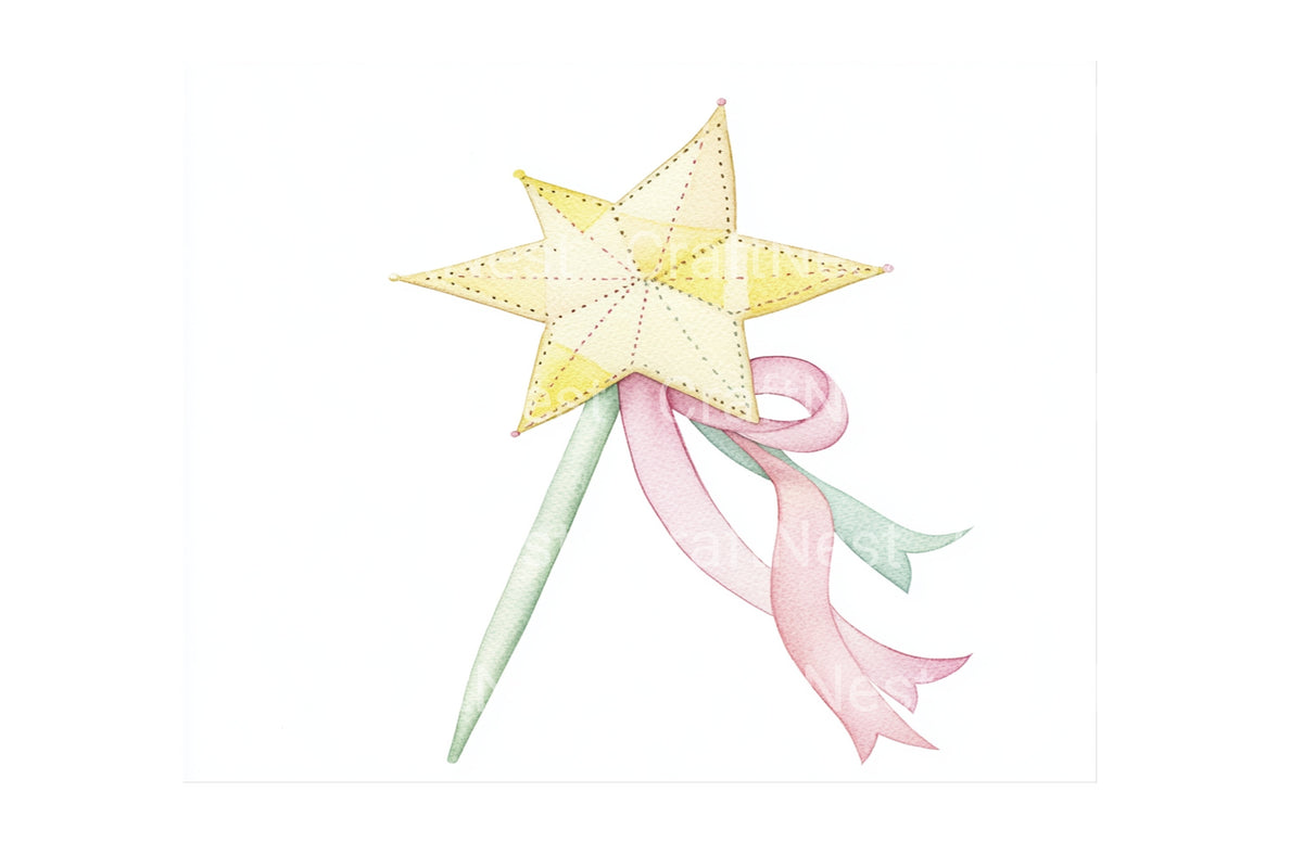 Pastel Star Wand With Ribbons Clipart Bundle