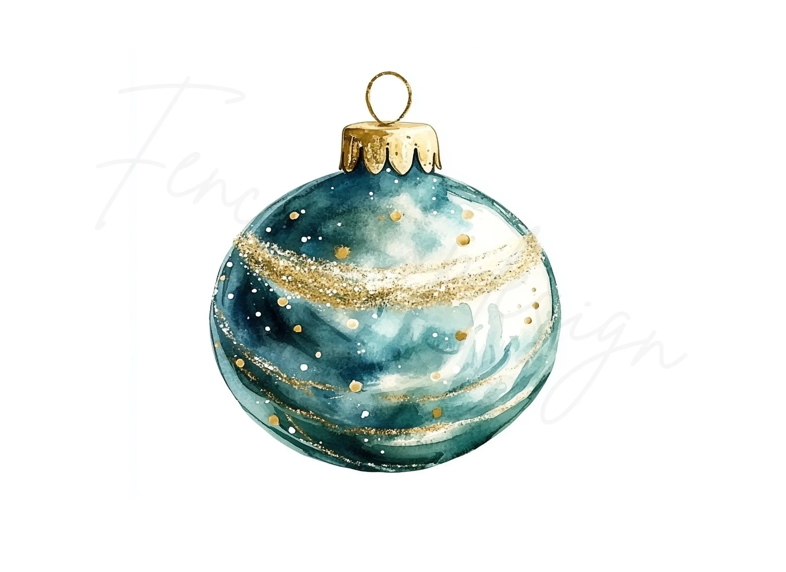 Teal Christmas Ornaments Clipart Bundle