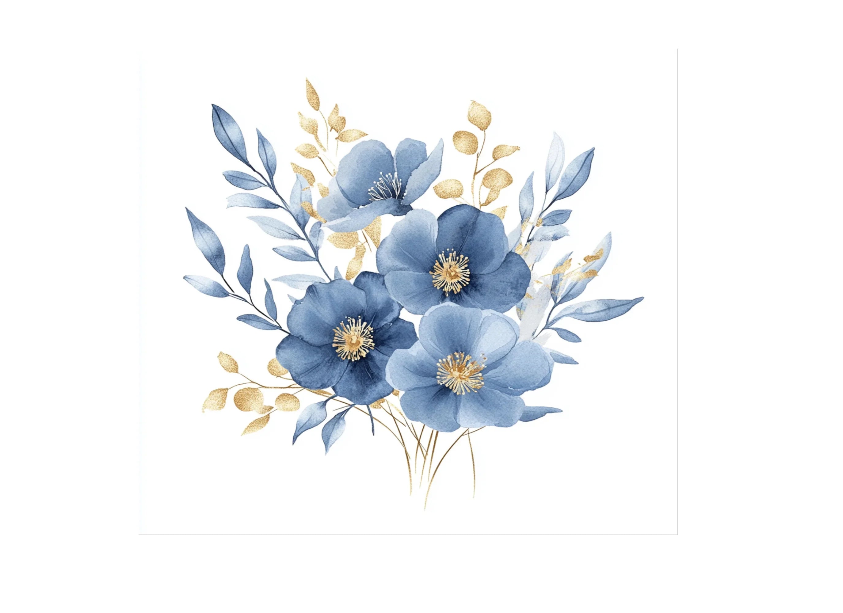 Soft Blue Floral Clipart Bundle