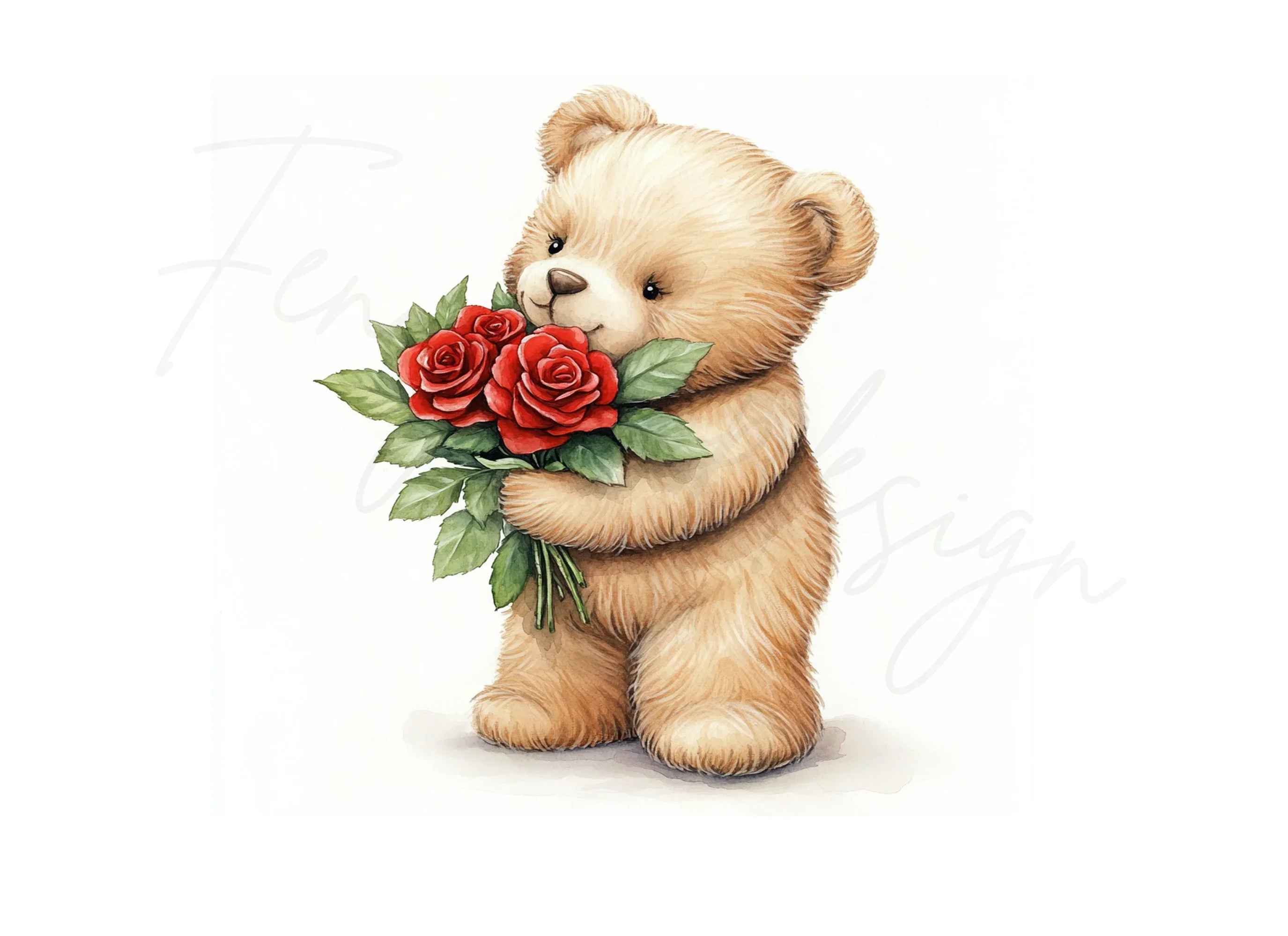 Sweet Teddy Bears with Red Roses Clipart Bundle