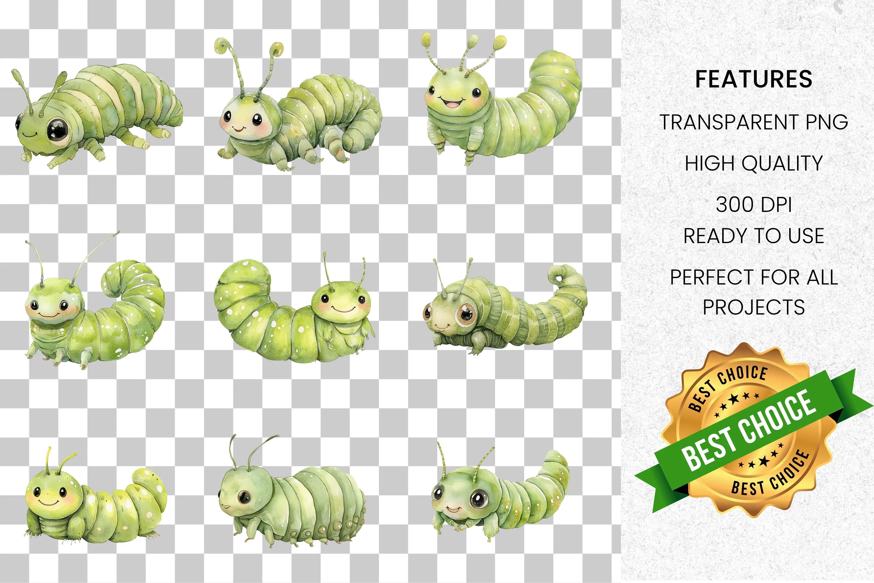 Cute Caterpillar Clipart Bundle