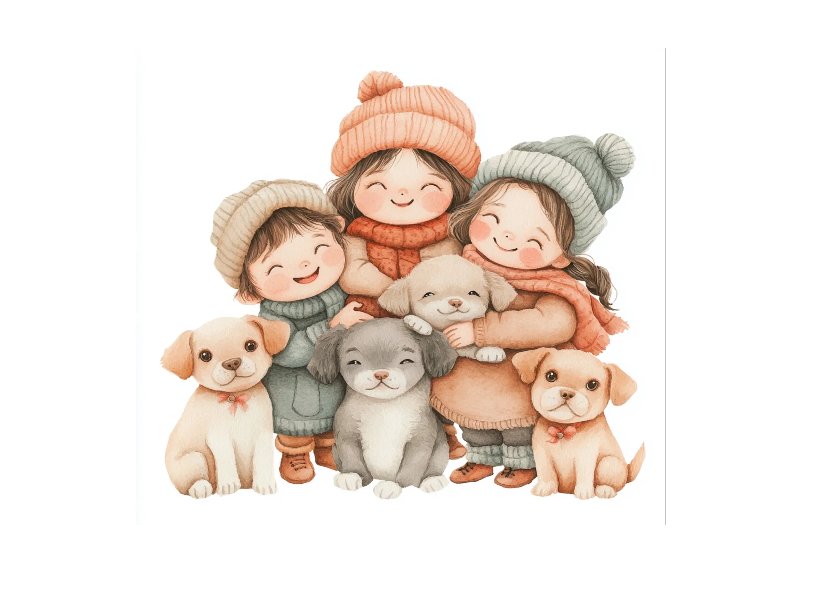 Cute Kids and Puppies Winter Clipart Bundle